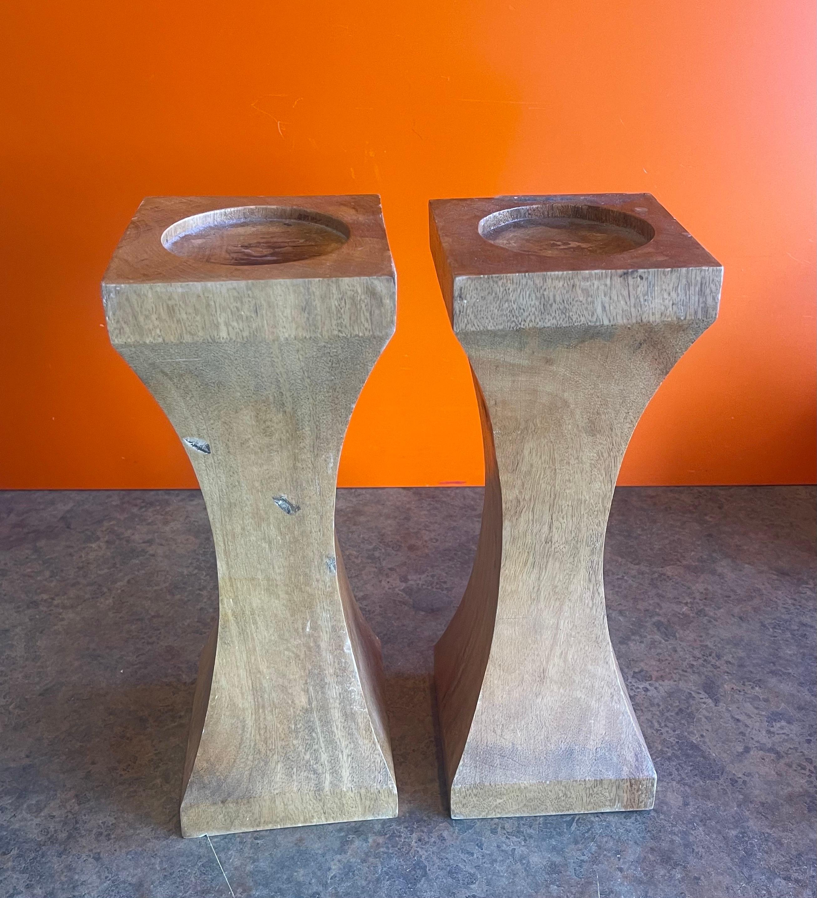 Pair of Solid Hardwood Candle Holders For Sale 3