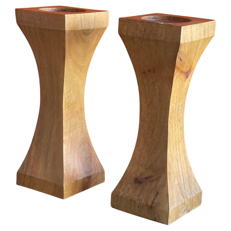 Pair of Solid Hardwood Candle Holders For Sale at 1stDibs