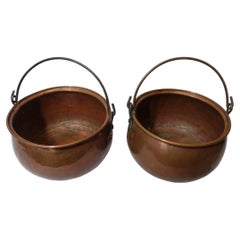 Vintage Pair of Solid Large Hammered Copper Cauldrons/Pots, Co#008