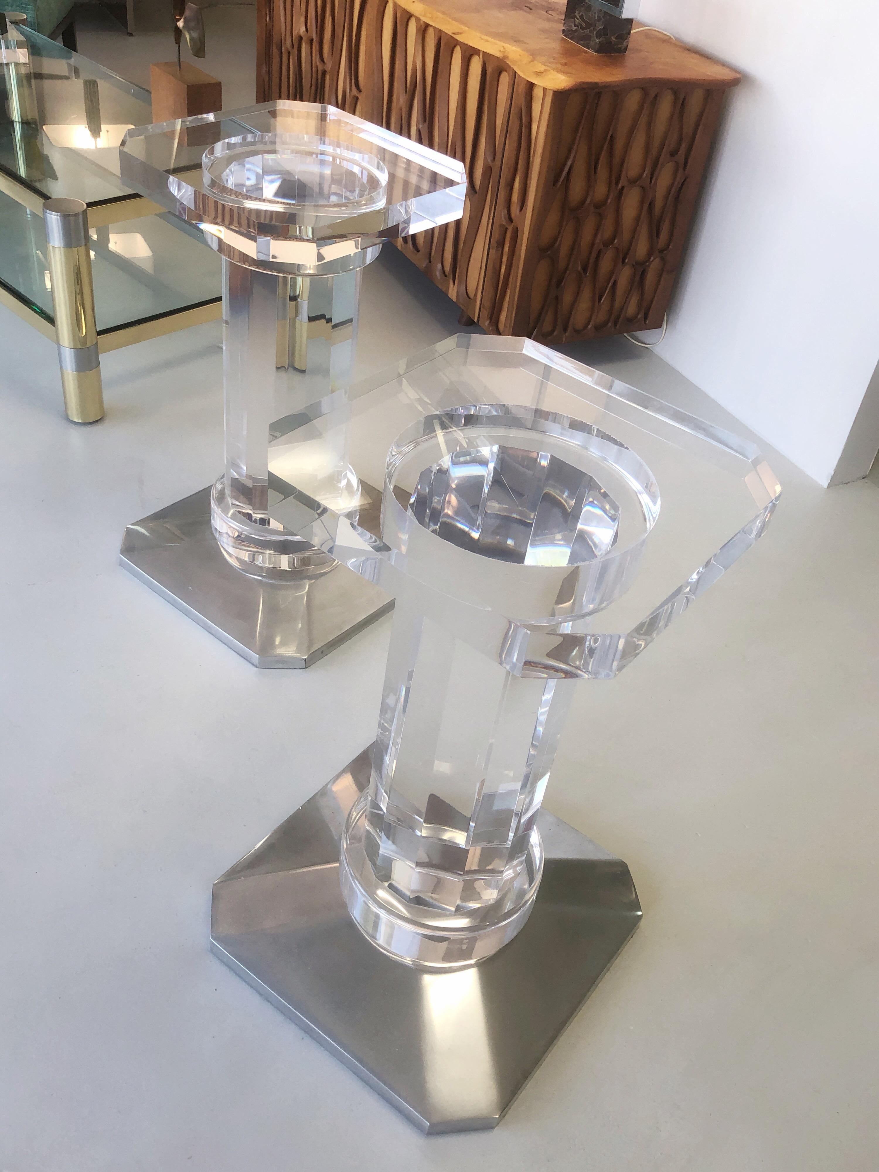 American Pair of Solid Lucite Bases or Pedestals Dining Table Desk by Spectrum