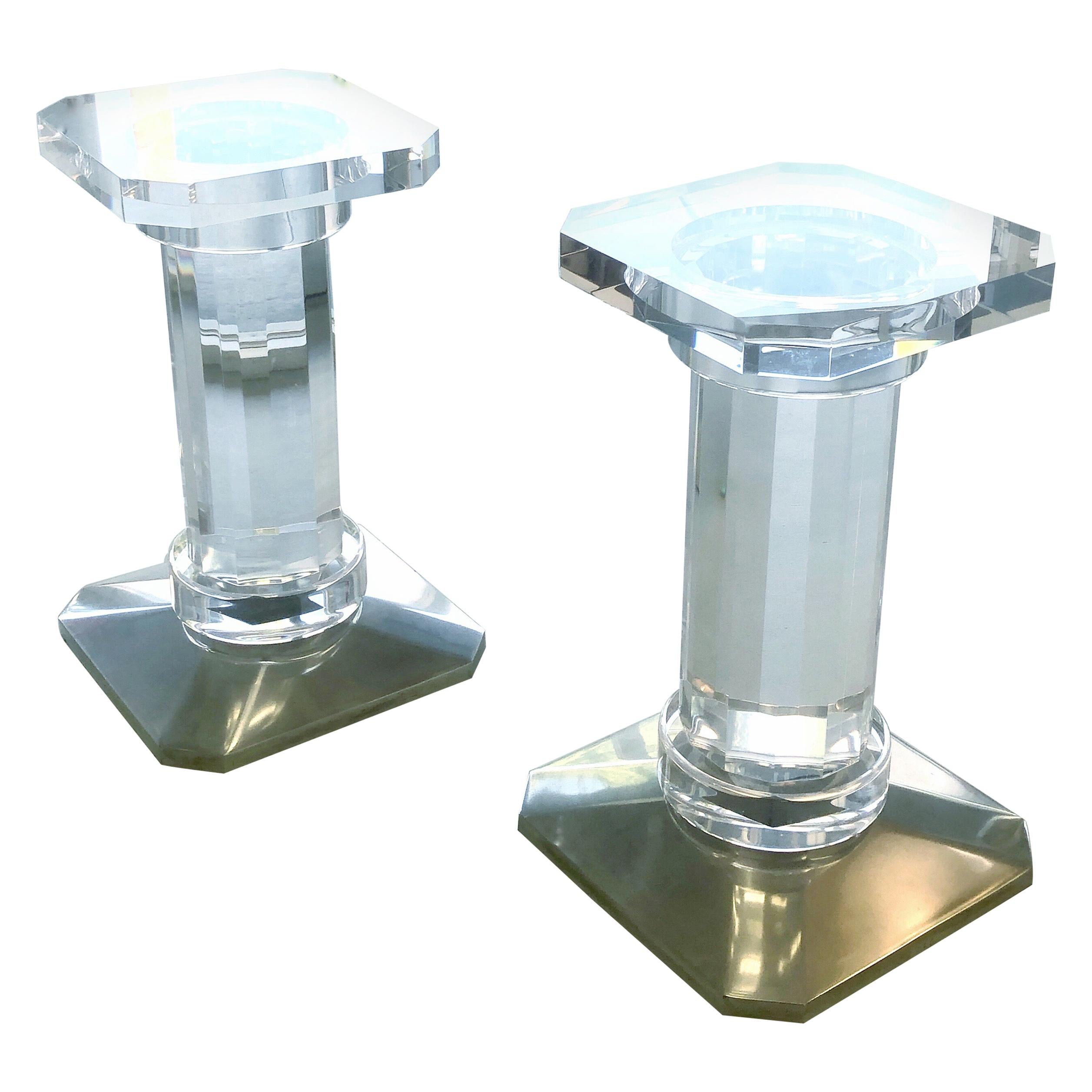 Pair of Solid Lucite Bases or Pedestals Dining Table Desk by Spectrum