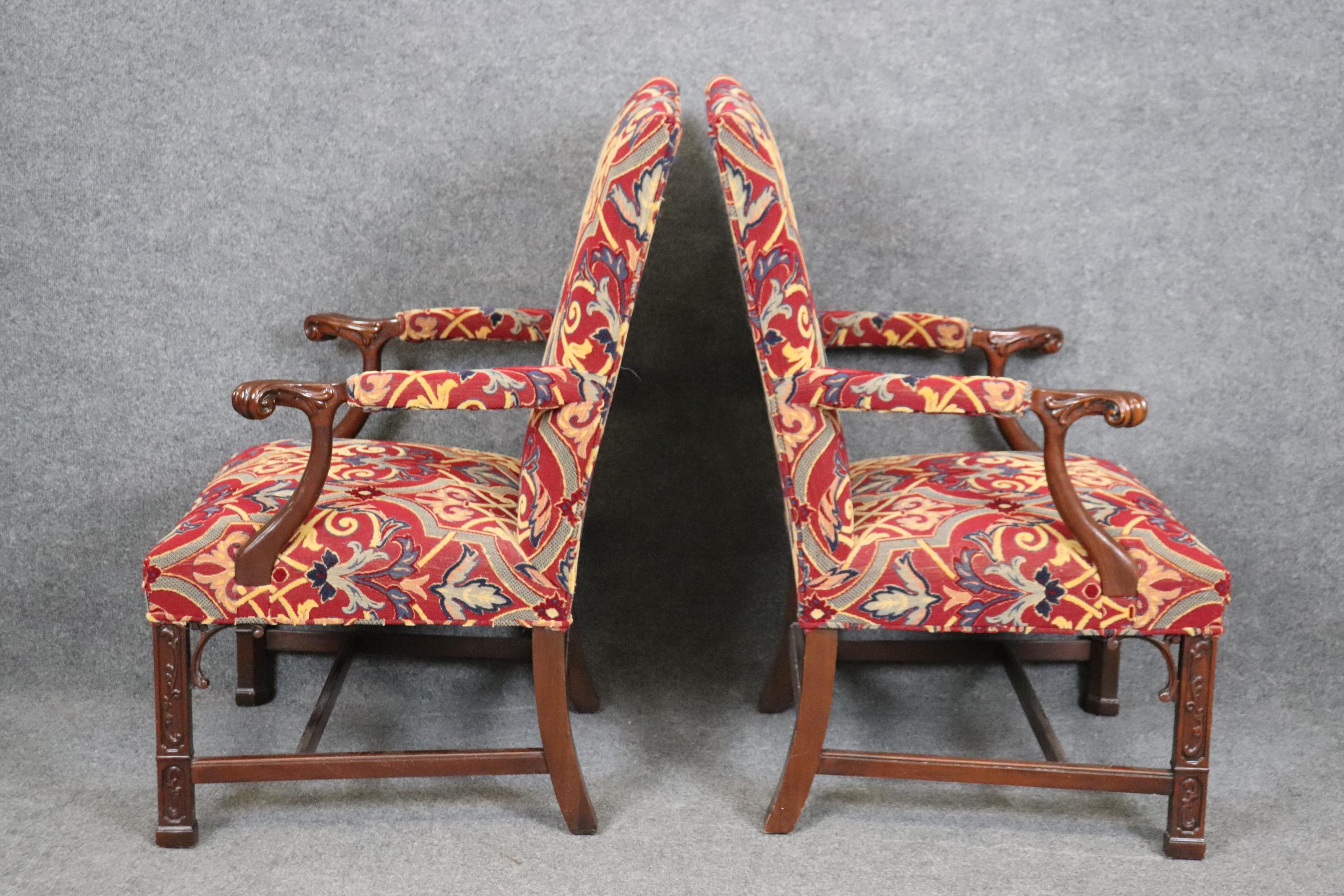 Pair of Solid Mahogany Blind Fretwork Chinese Chippendale Armchairs By Southwood In Good Condition For Sale In Swedesboro, NJ
