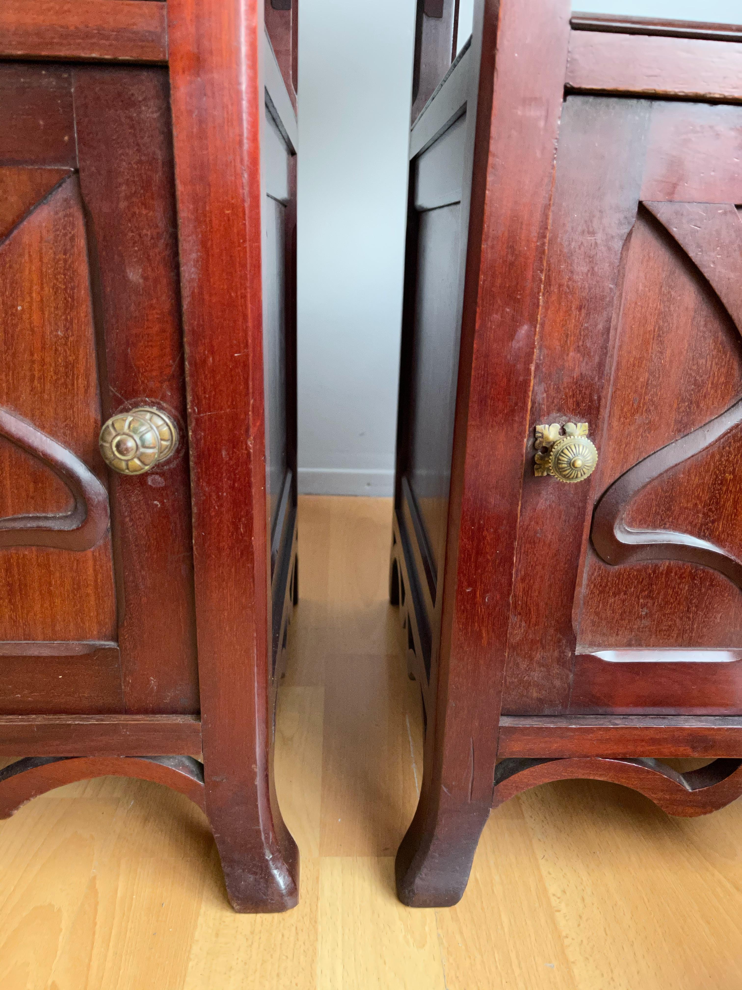 Pair of Solid Wooden Art Nouveau Bedside Cabinets / Nightstands with Marble Top 9