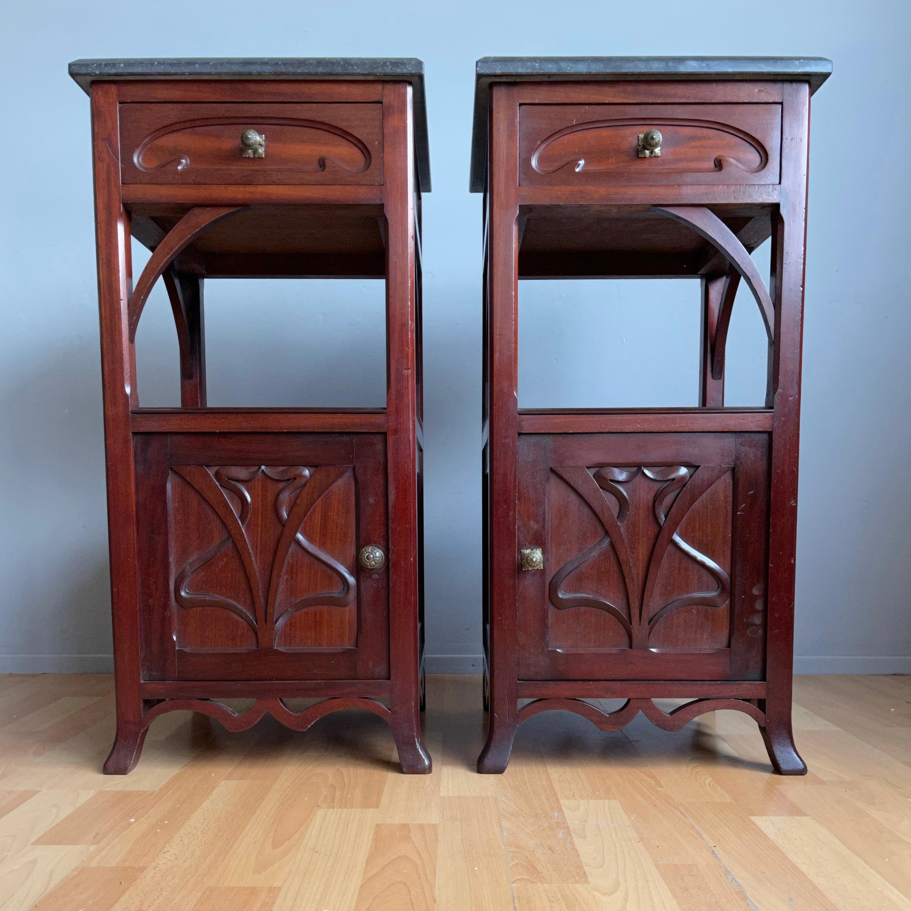 Pair of Solid Wooden Art Nouveau Bedside / Nightstands with