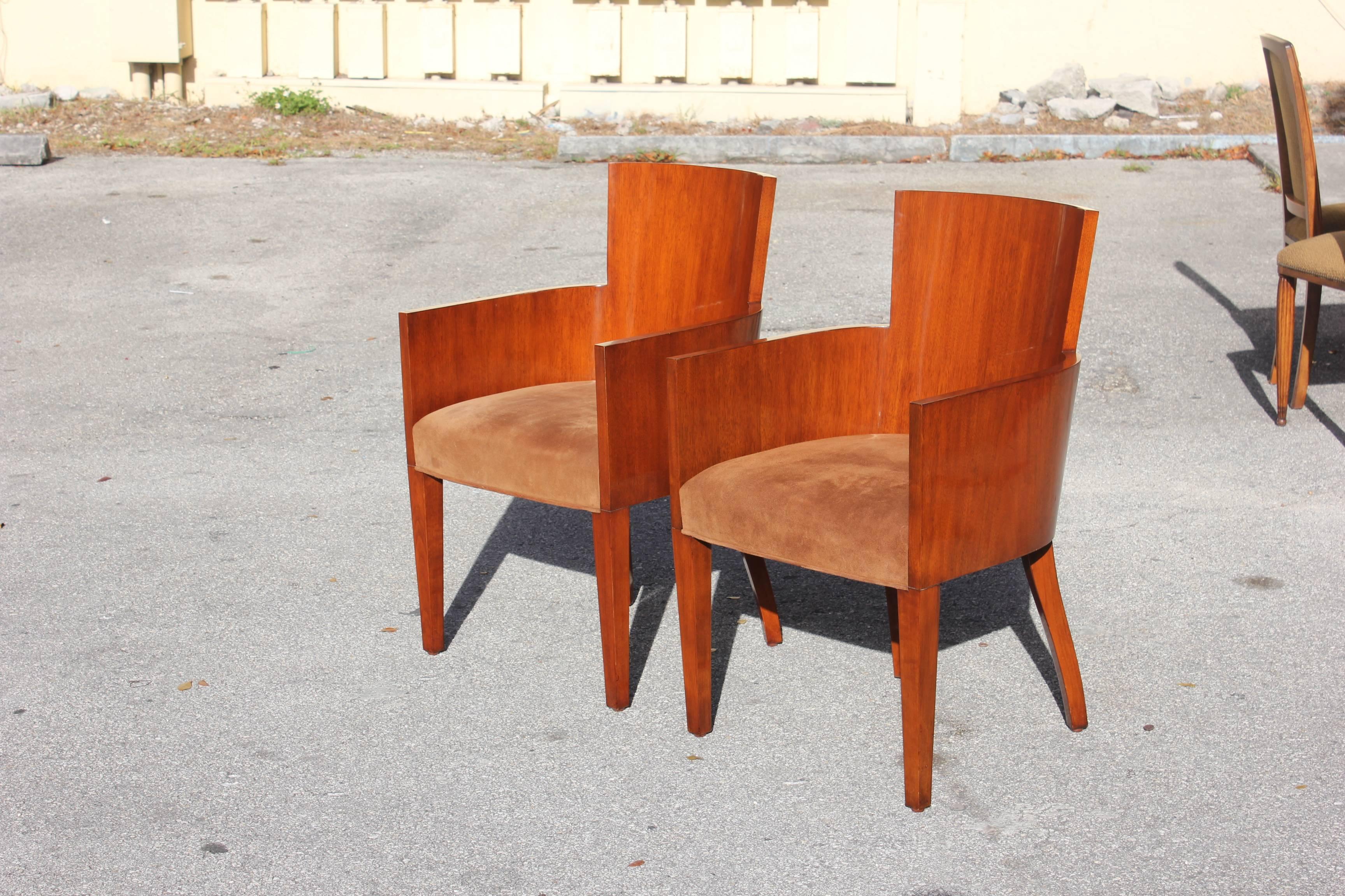 Pair of Solid Mahogany Ralph Lauren Modern Hollywood Armchairs 6