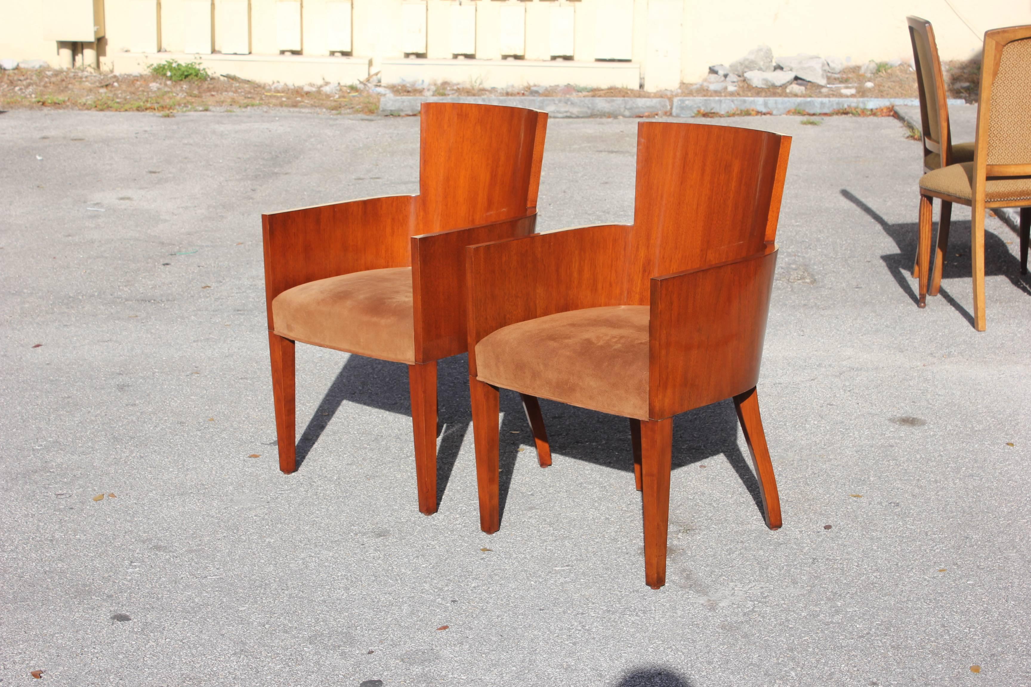Pair of Solid Mahogany Ralph Lauren Modern Hollywood Armchairs 13