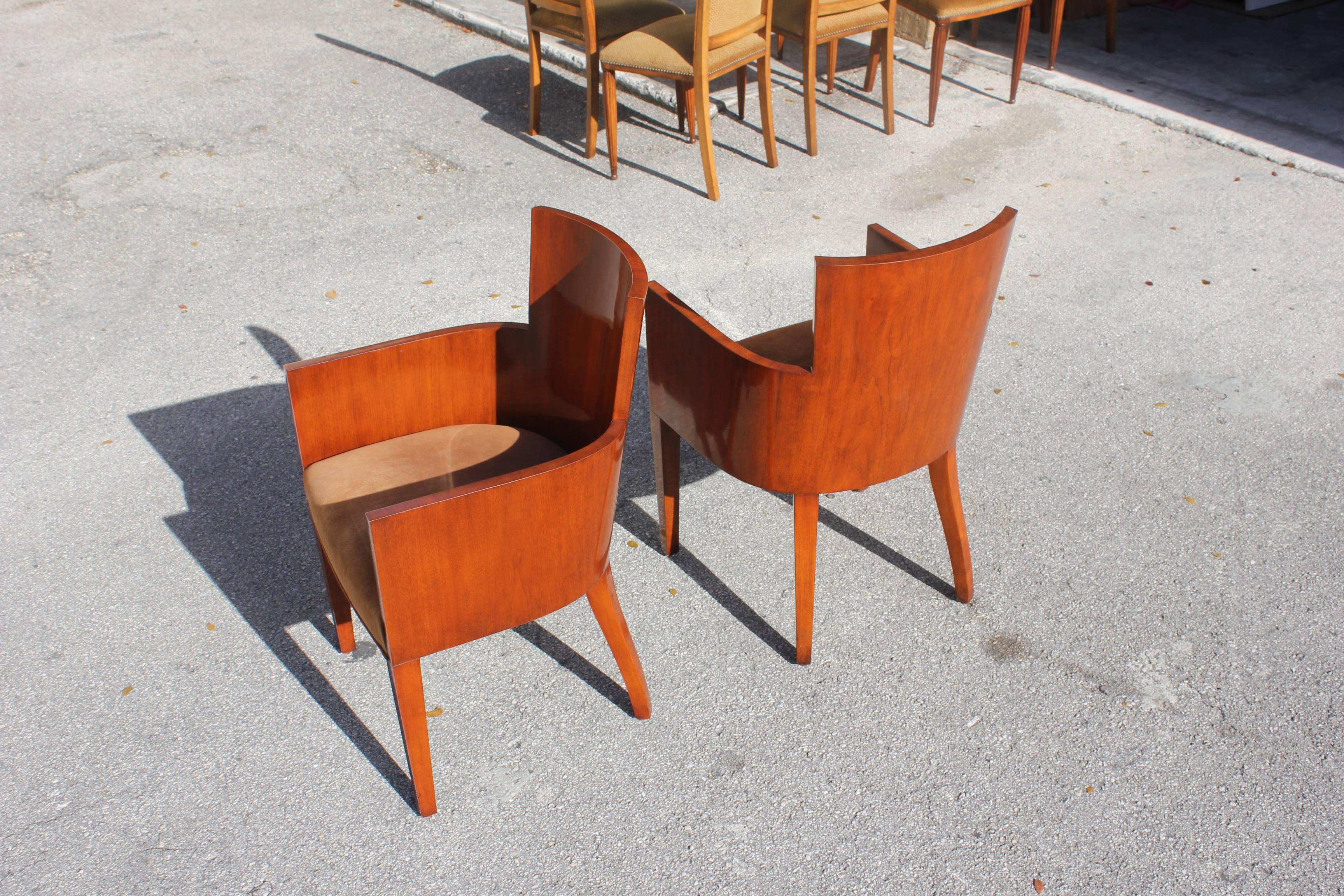 Contemporary Pair of Solid Mahogany Ralph Lauren Modern Hollywood Armchairs