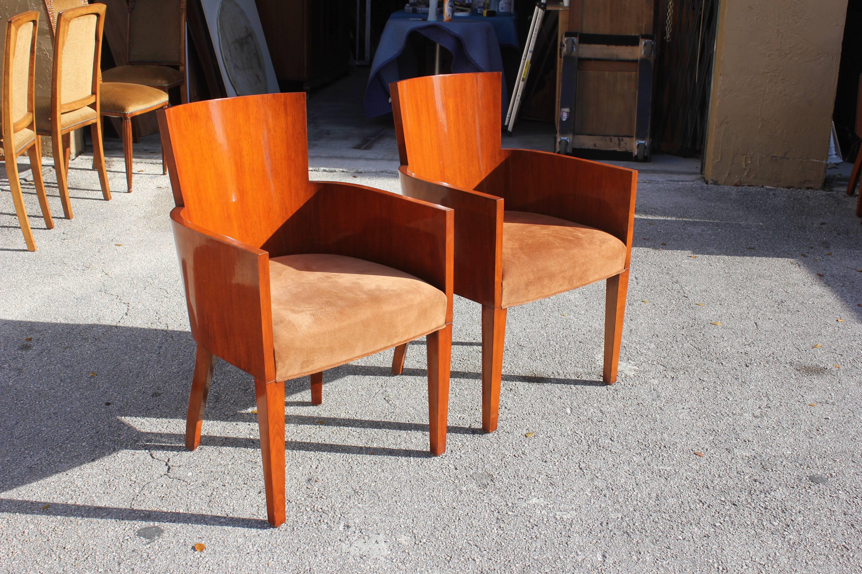 Pair of Solid Mahogany Ralph Lauren Modern Hollywood Armchairs 2