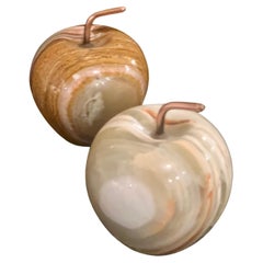 Pair of Solid Marble 
Copper Stems Apples Italian Mid Century