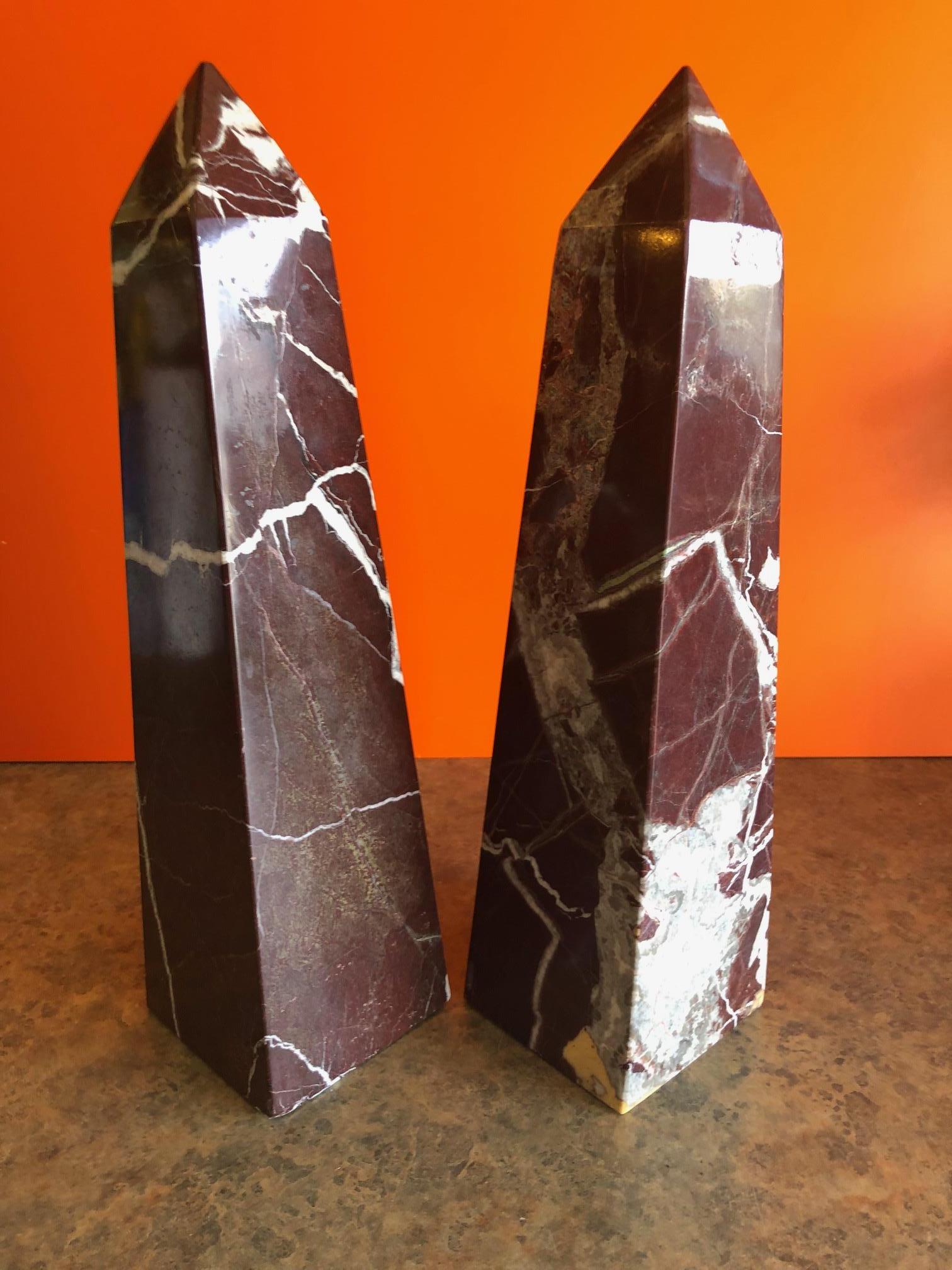 Mid-Century Modern Pair of Solid Marble Decorative Obelisks