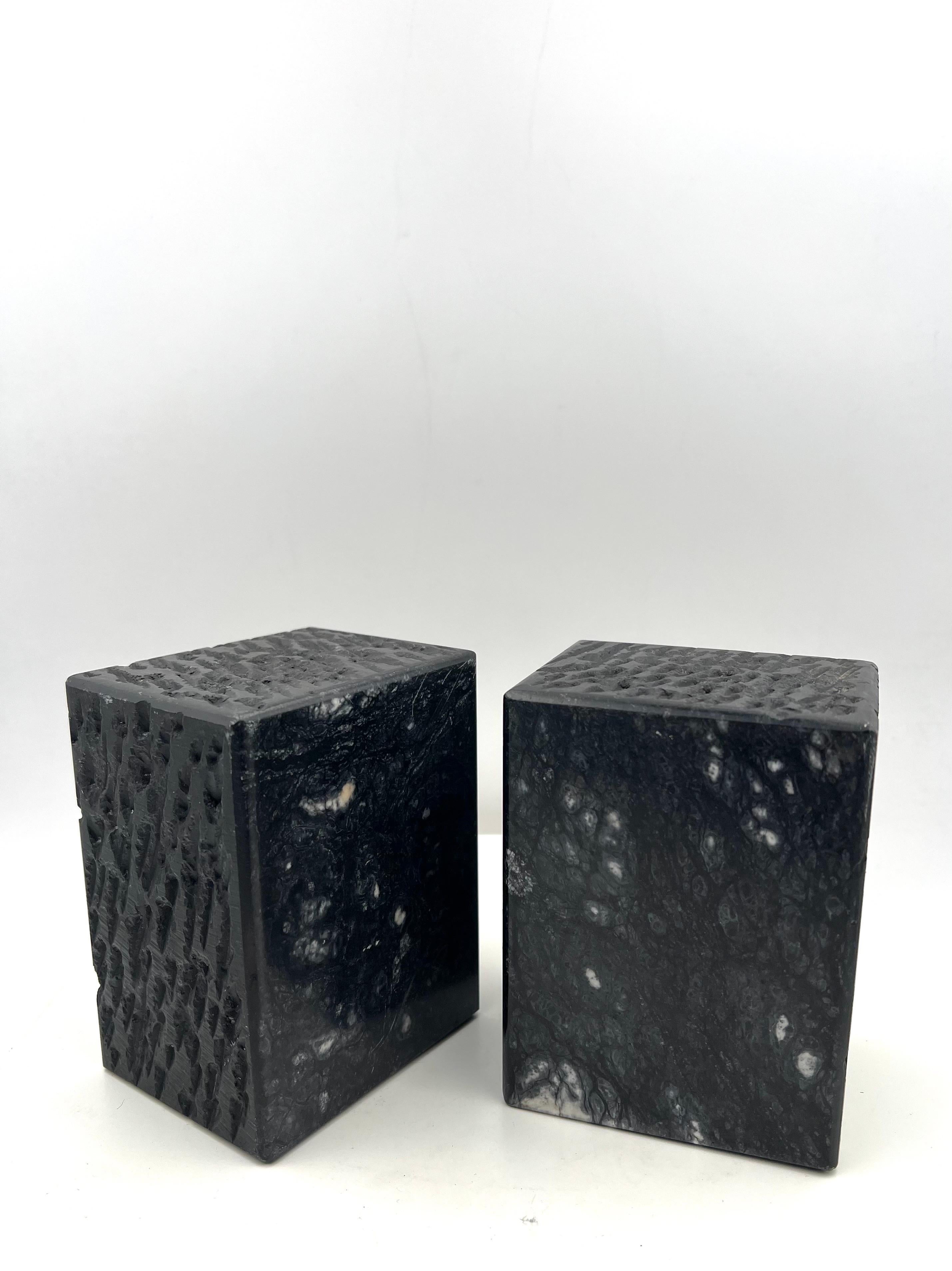 20th Century Pair of Solid Marble Modernist Bookends Blocks with Textured Finish For Sale