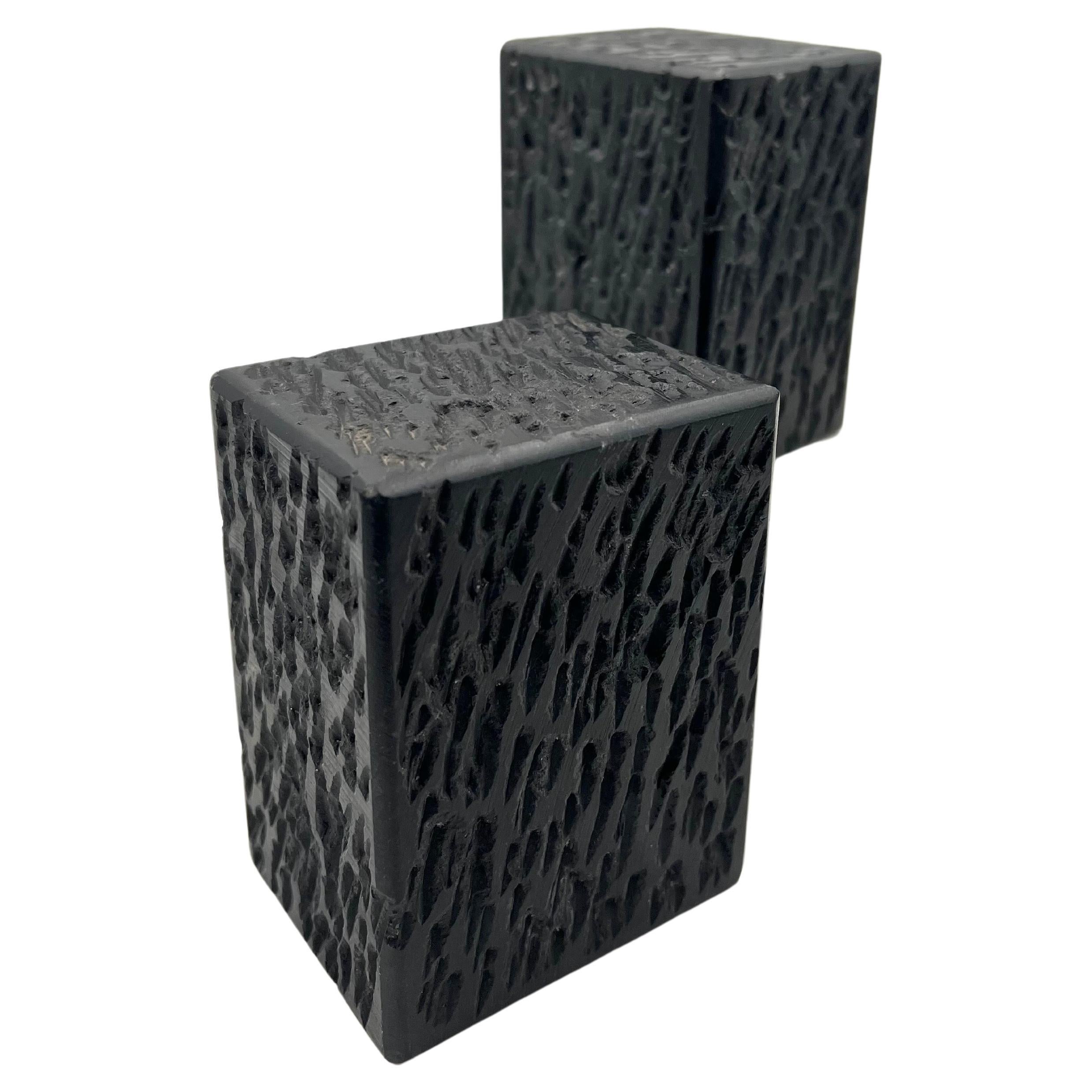 Pair of Solid Marble Modernist Bookends Blocks with Textured Finish