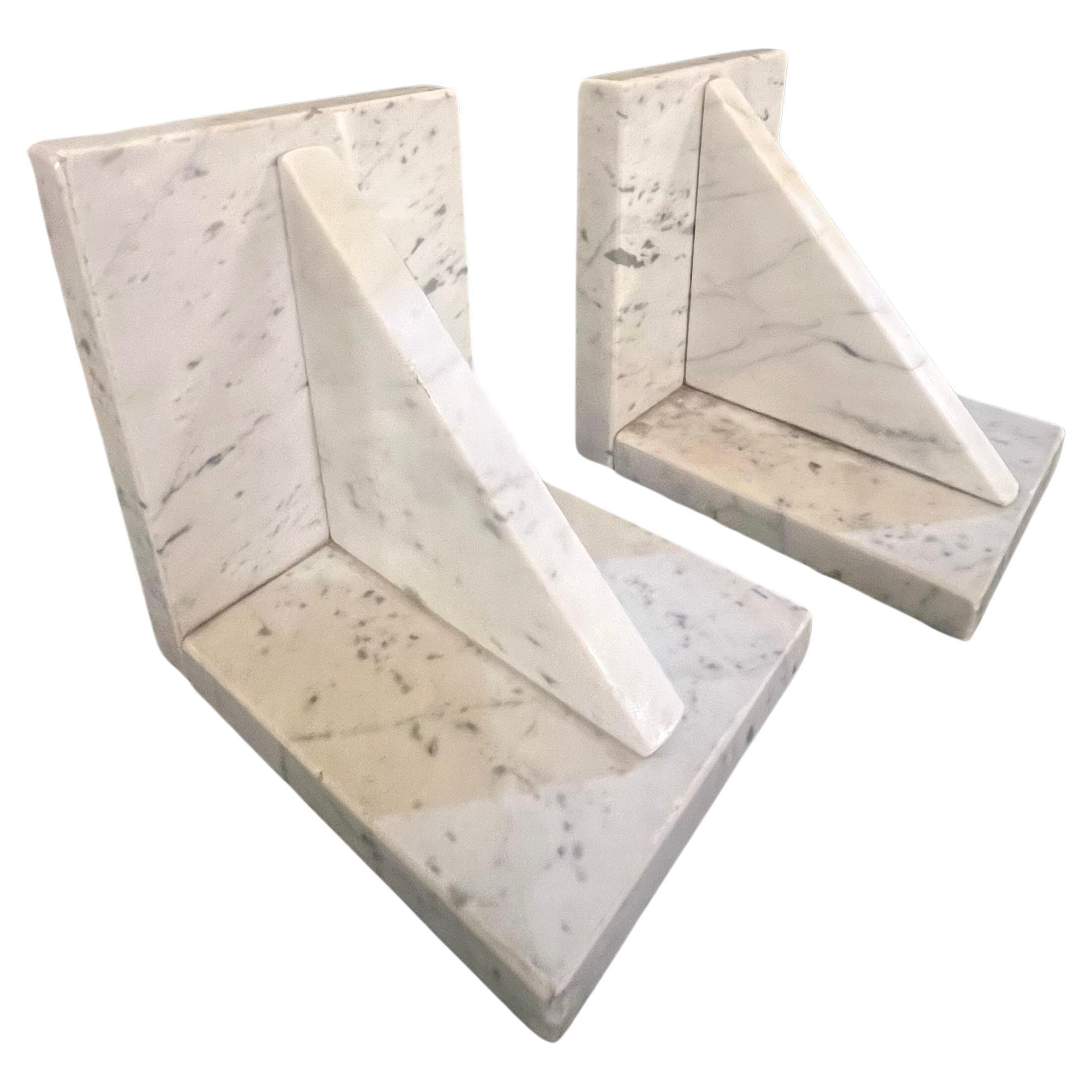 postmodern solid marble bookends nice lines great shape and design, classic 1980's Memphis-era design.