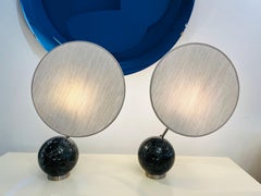 Pair of Solid Marquina Marble Sculptural Table Lamps
