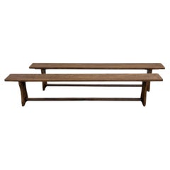 Pair of solid oak benches, France, 1970s