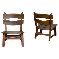 Pair of Solid Oak Brutalist Lounge Chairs, Dittmann & Co, 1960s