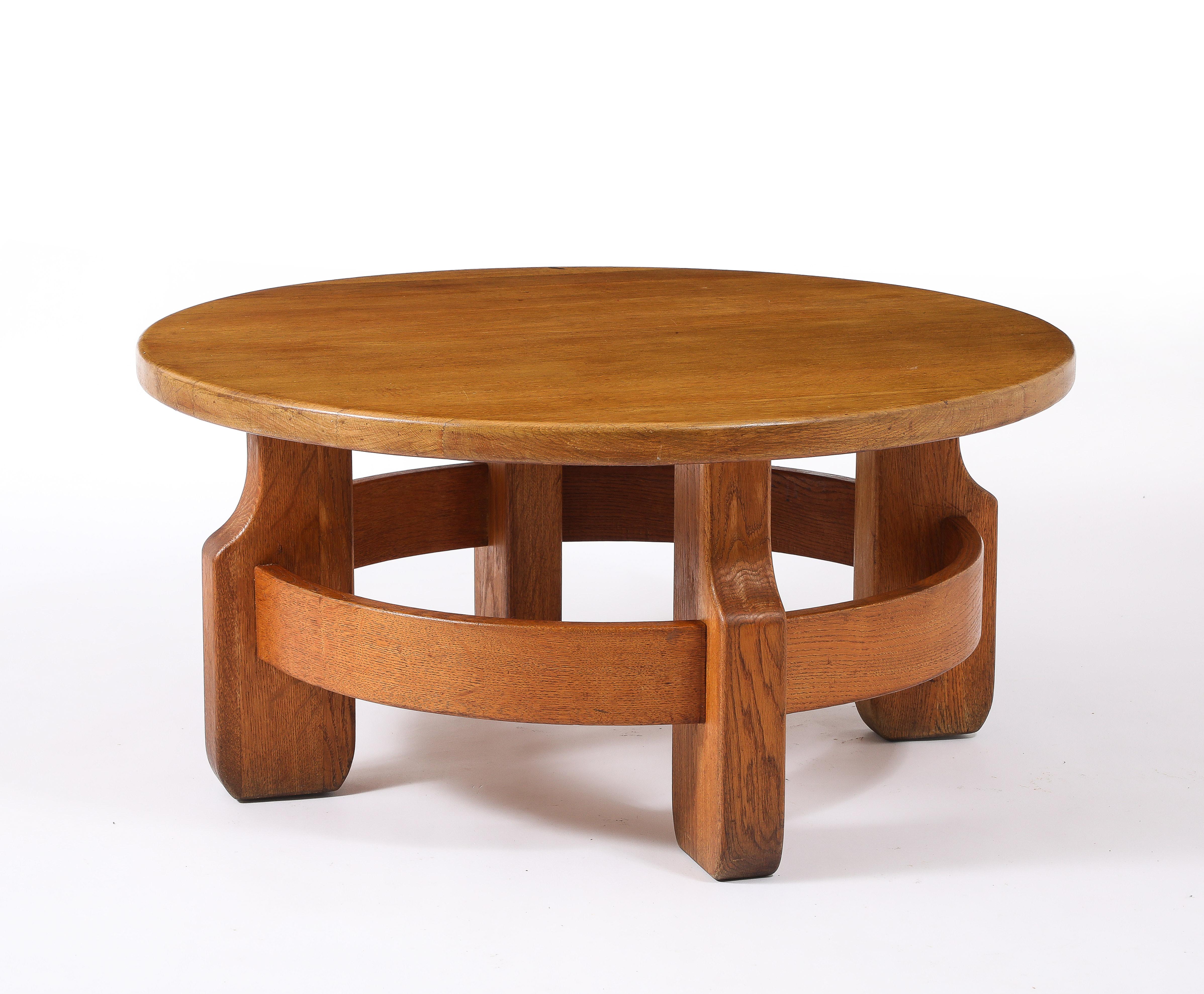 Pair of Solid Oak Coffee Tables, France 1950's For Sale 5