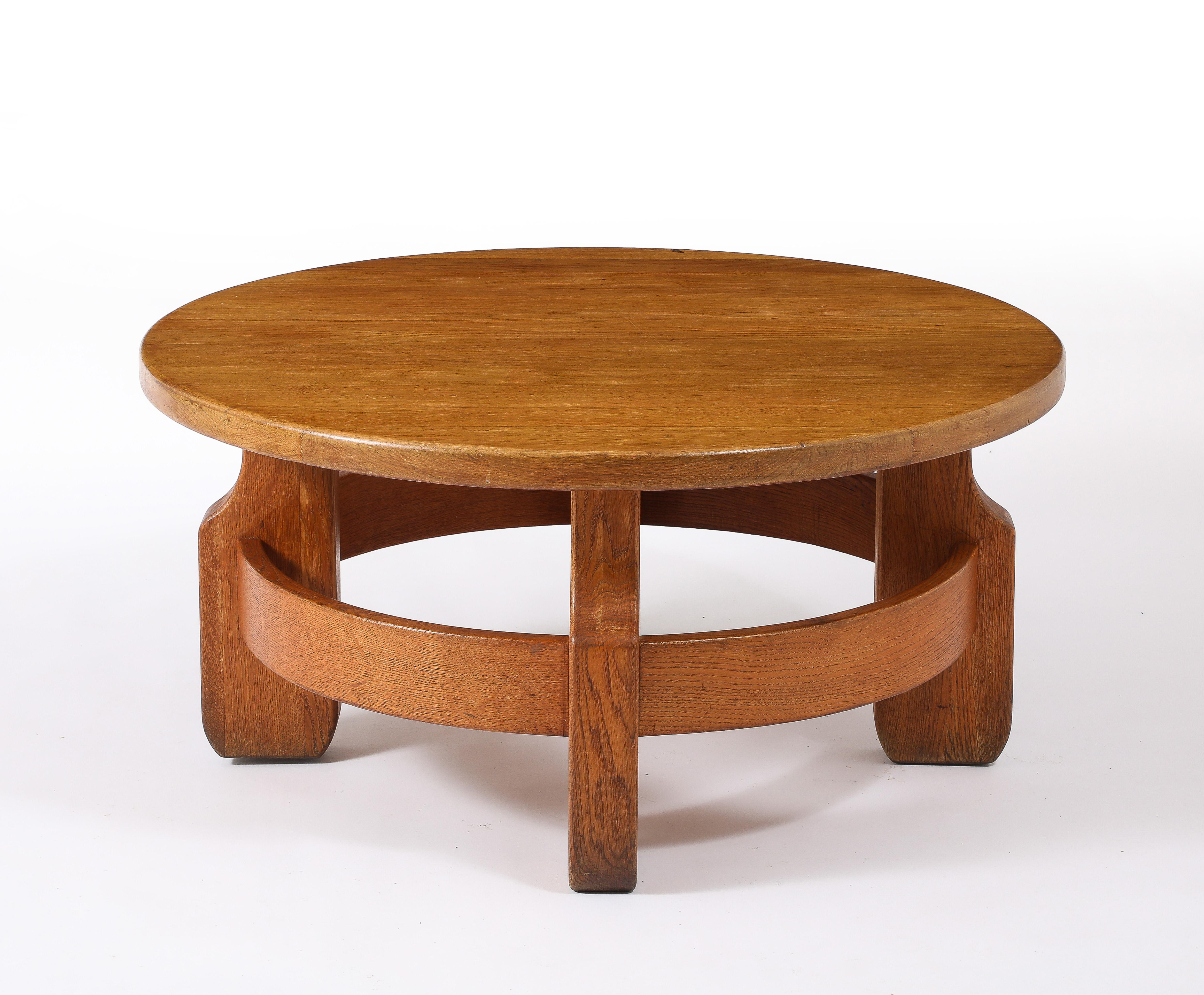 Pair of Solid Oak Coffee Tables, France 1950's For Sale 6