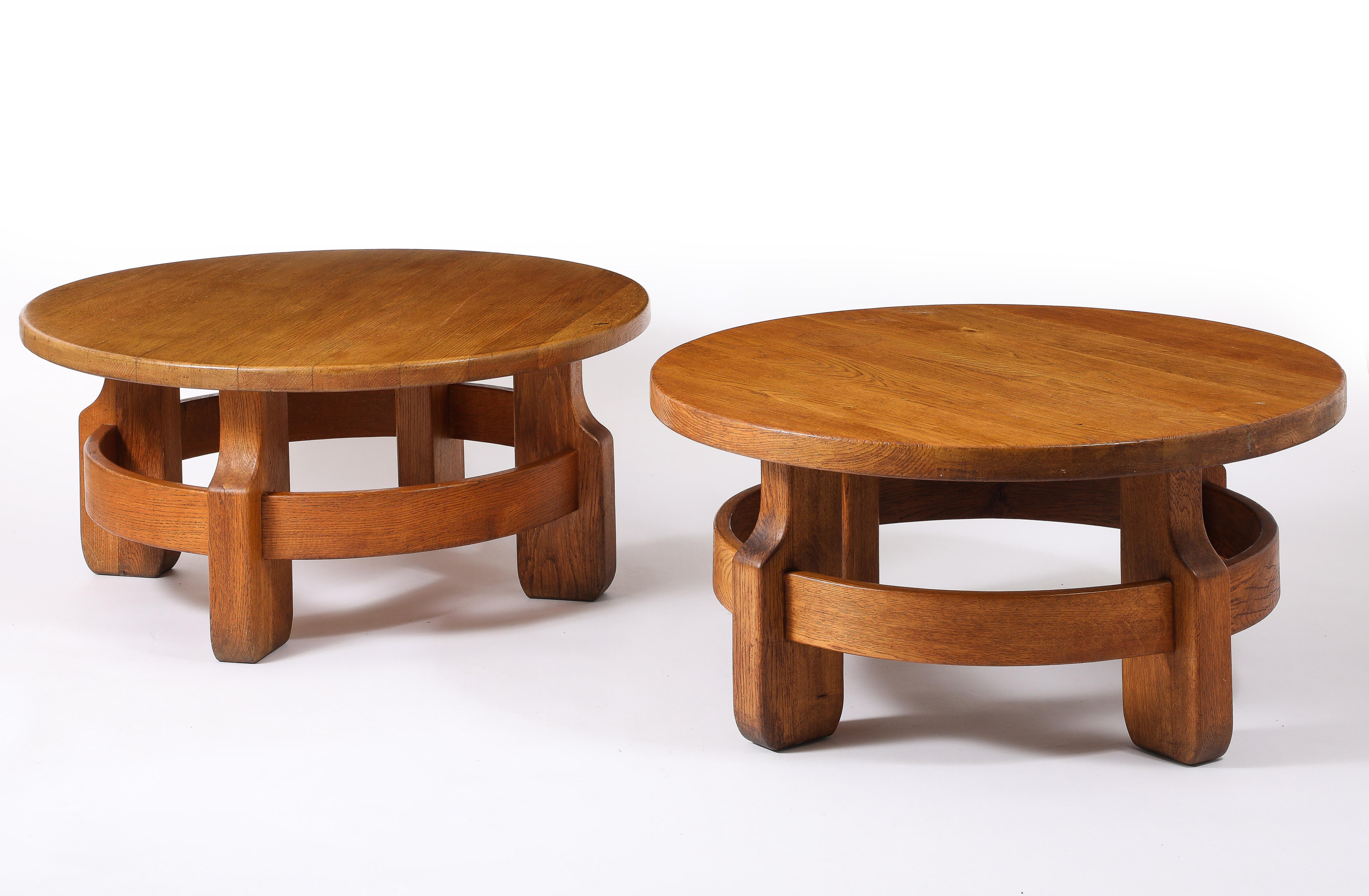 Mid-Century Modern Pair of Solid Oak Coffee Tables, France 1950's For Sale