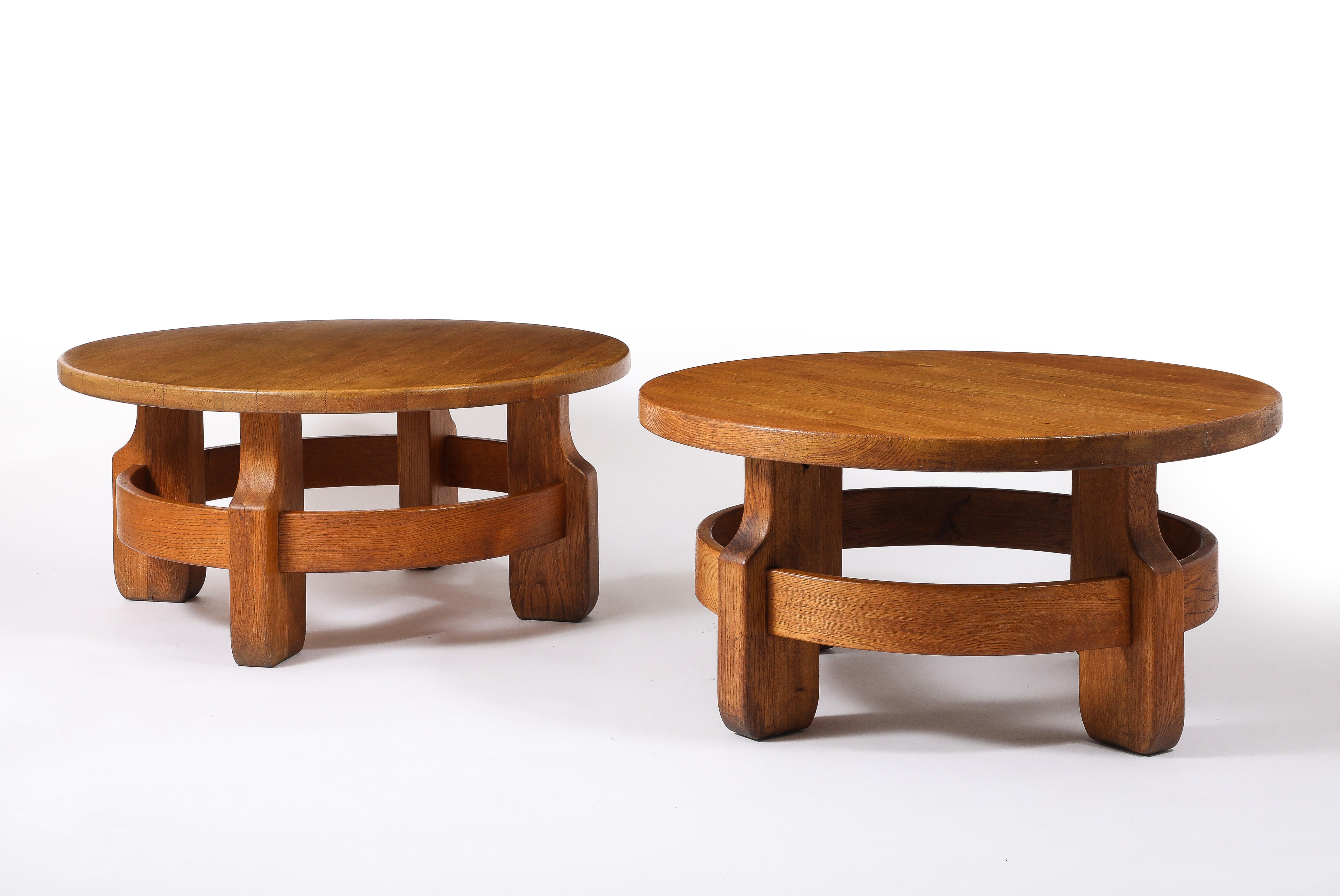 French Pair of Solid Oak Coffee Tables, France 1950's For Sale