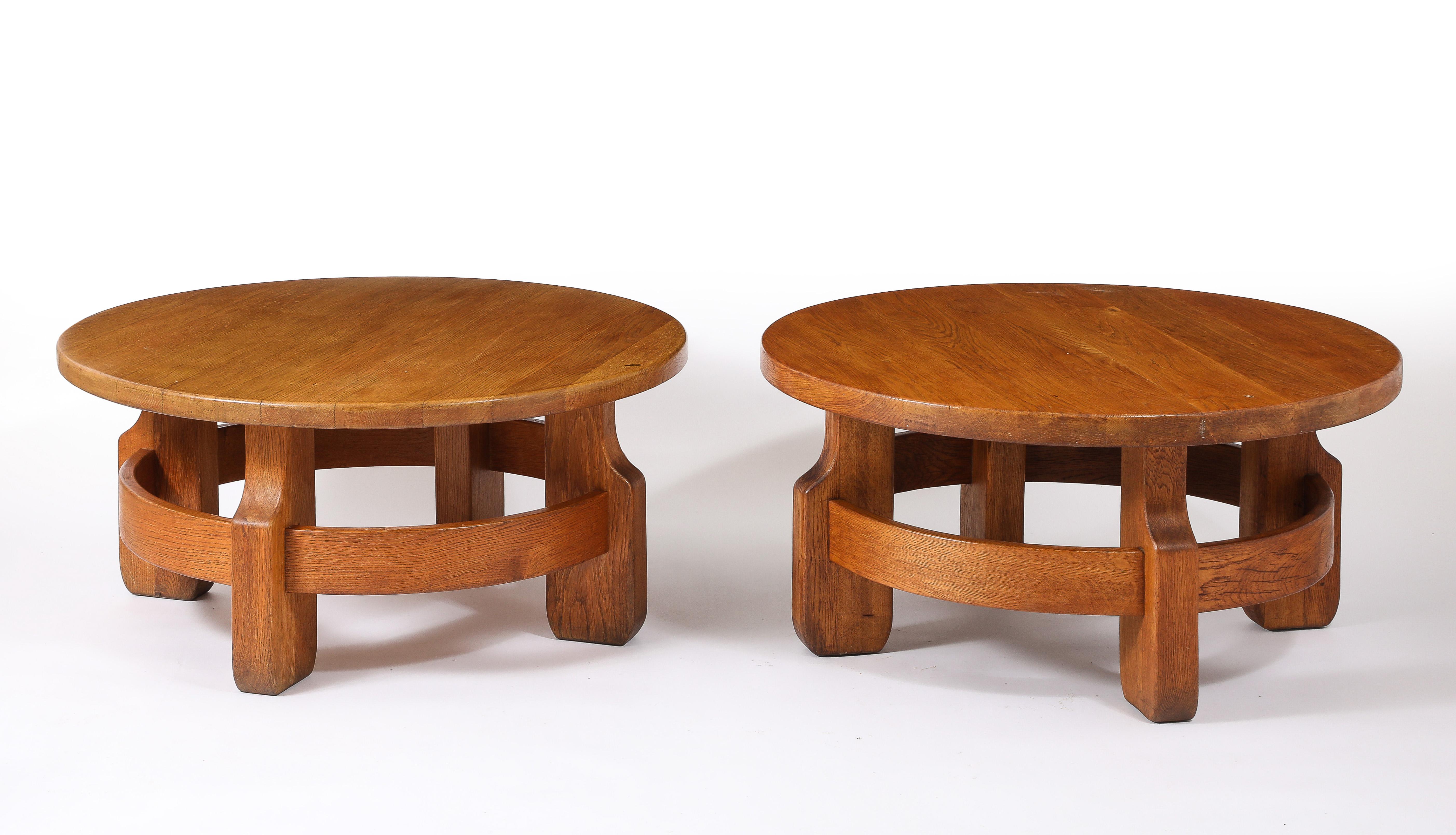 20th Century Pair of Solid Oak Coffee Tables, France 1950's For Sale