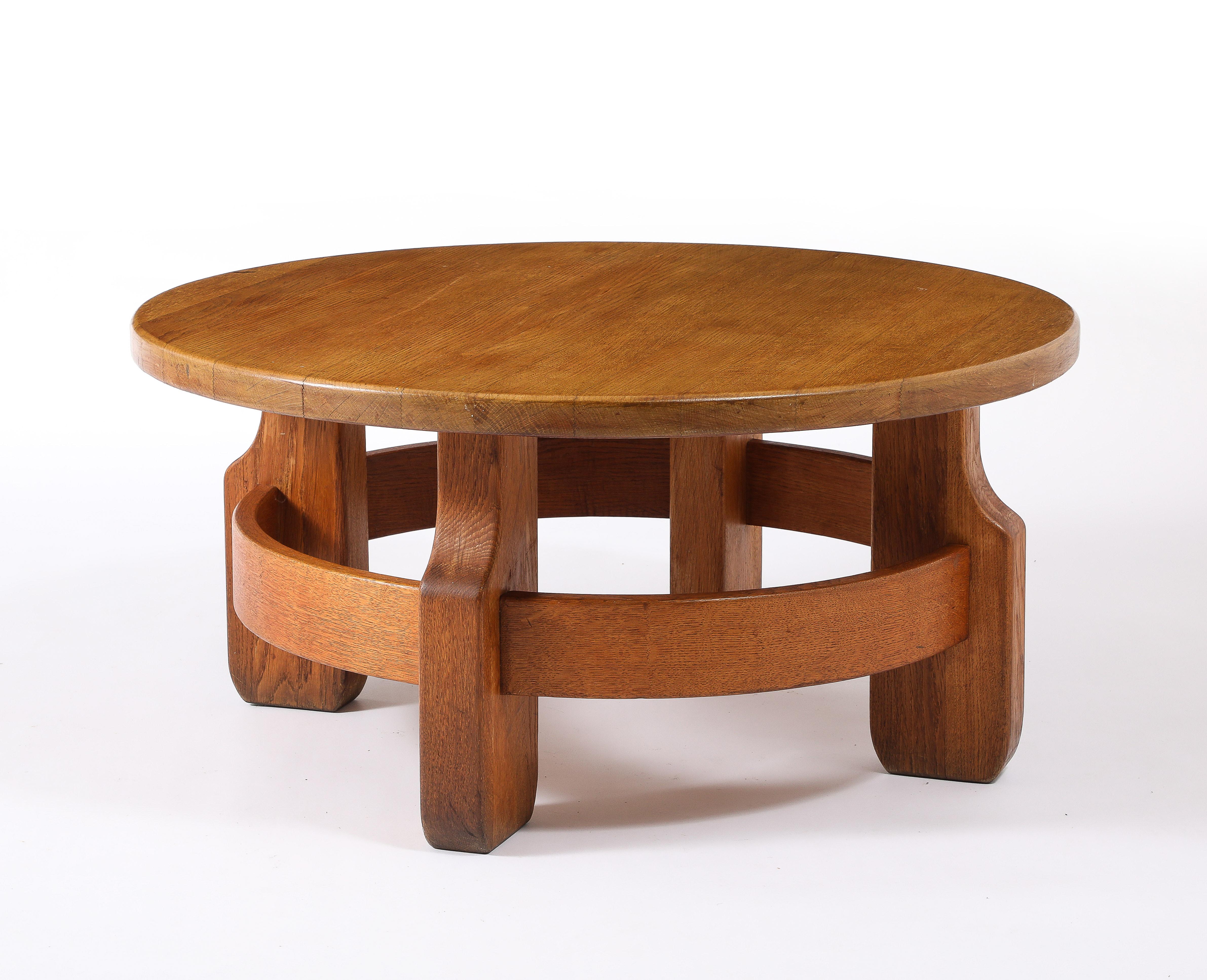 Pair of Solid Oak Coffee Tables, France 1950's For Sale 1