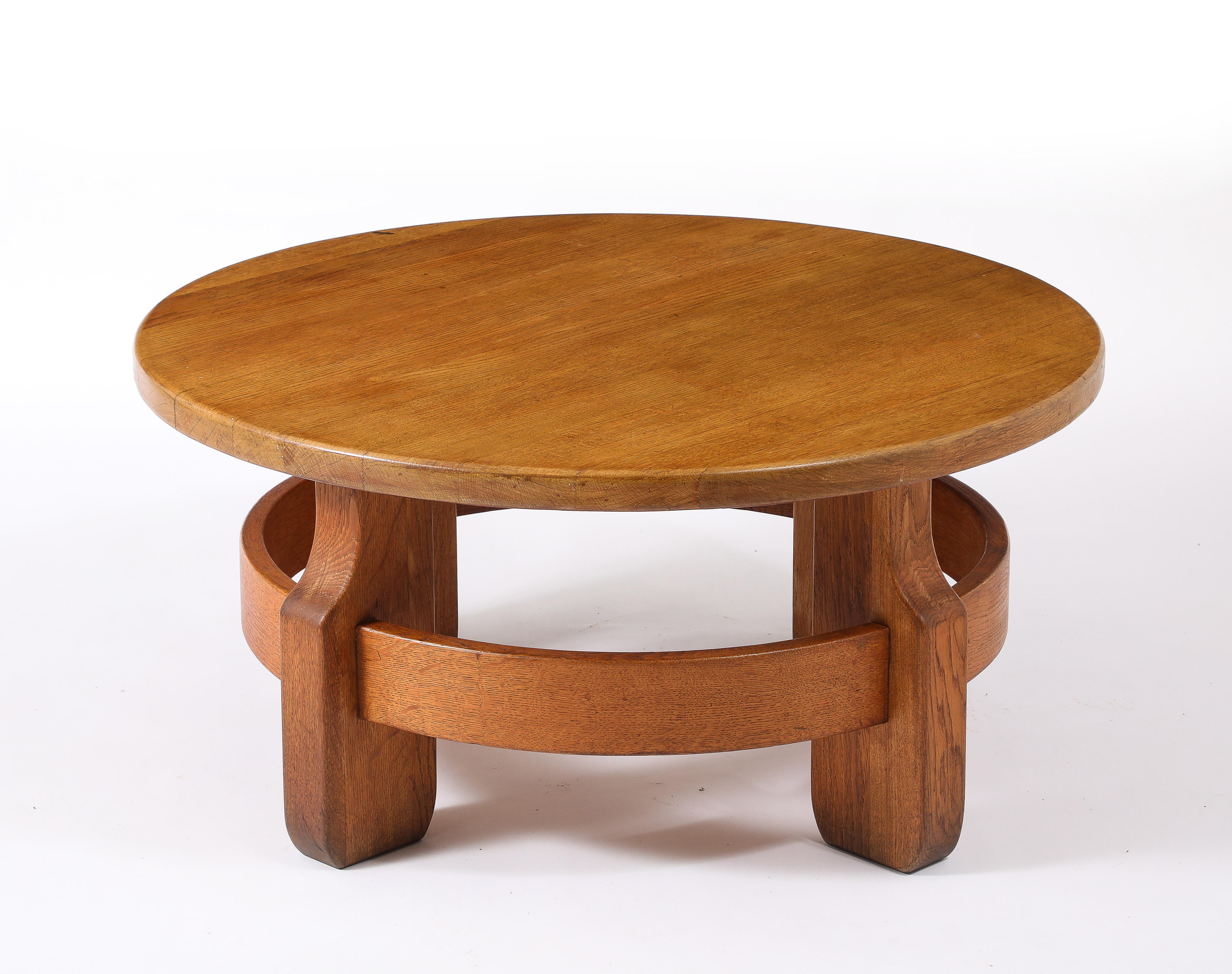 Pair of Solid Oak Coffee Tables, France 1950's For Sale 2