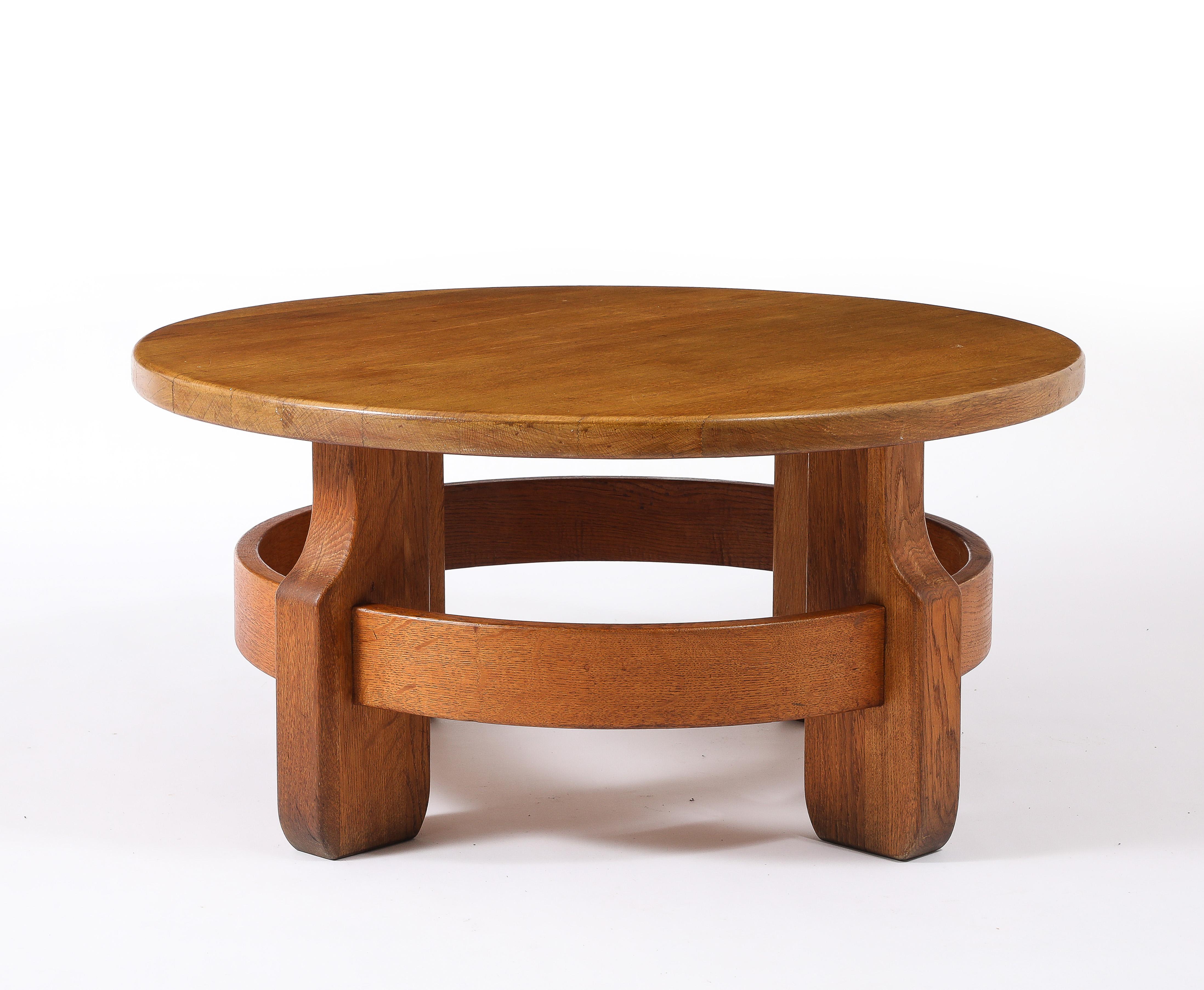 Pair of Solid Oak Coffee Tables, France 1950's For Sale 3