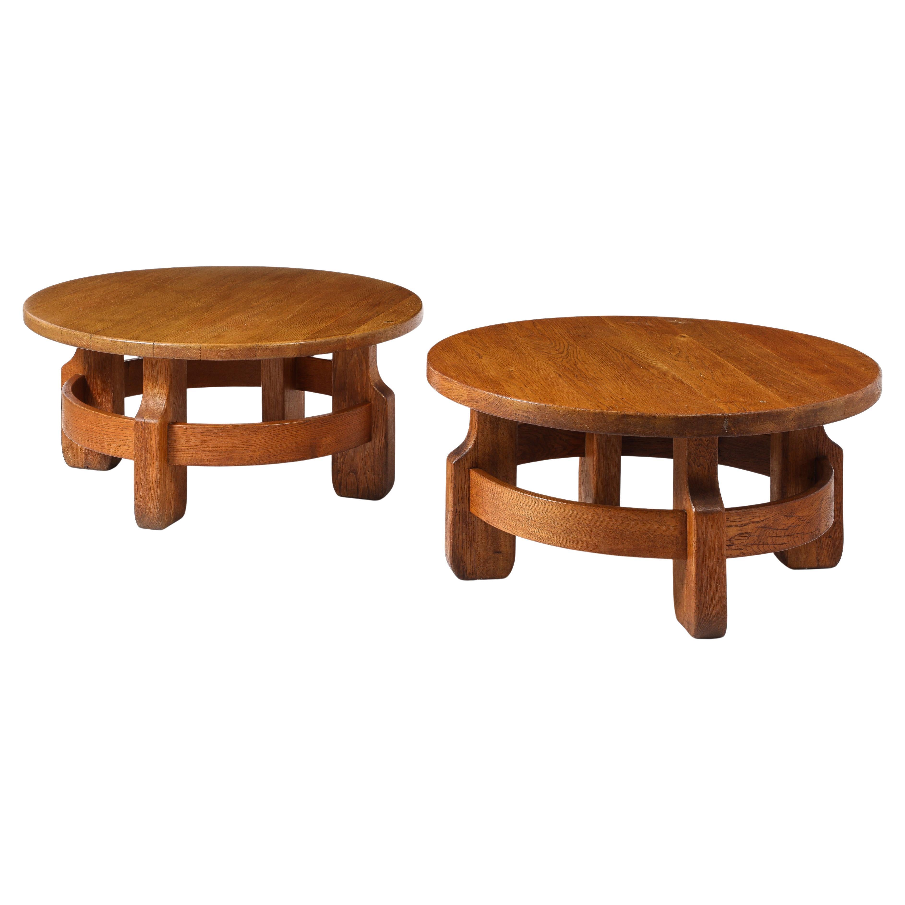 Pair of Solid Oak Coffee Tables, France 1950's For Sale