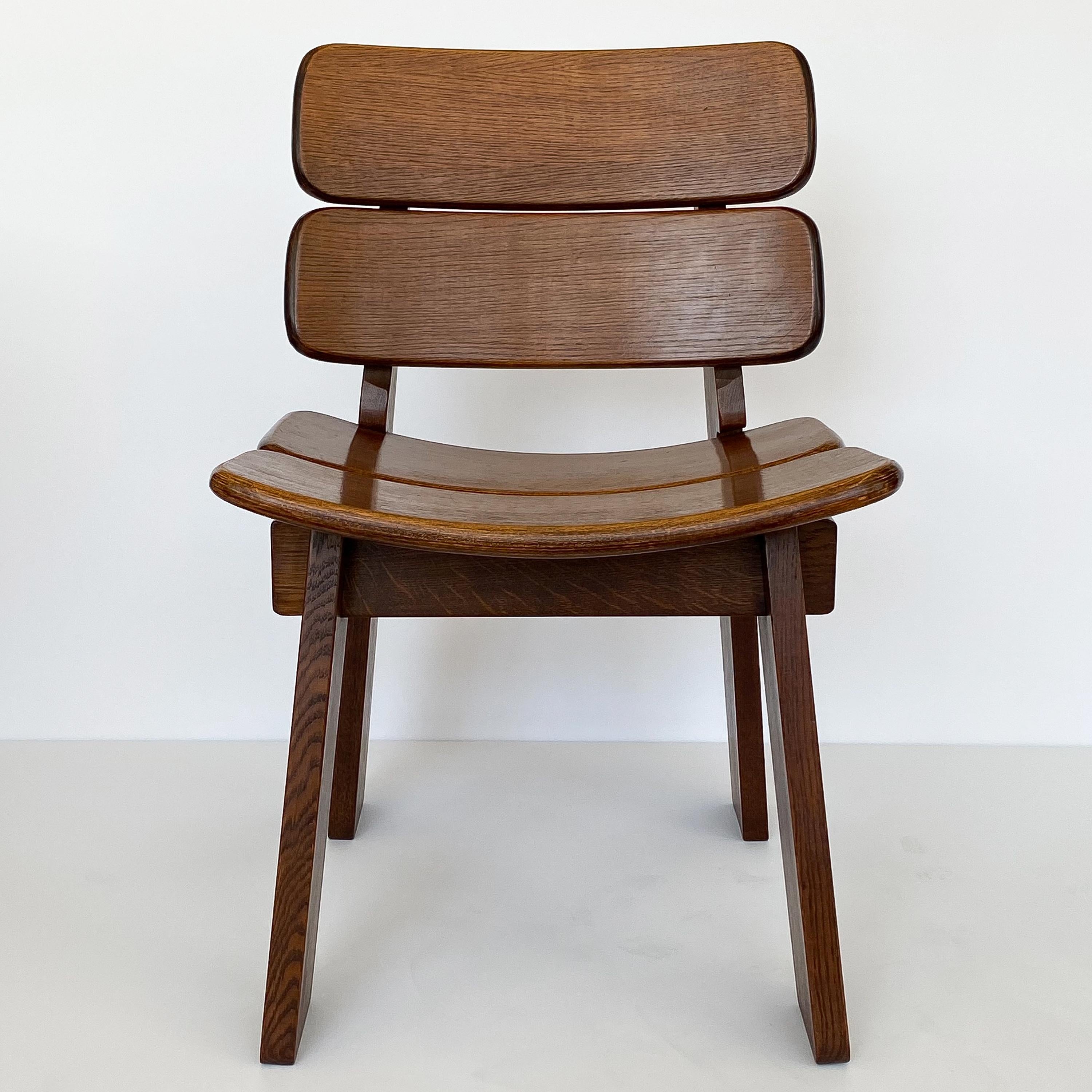 Pair of Solid Oak French Constructivist Occasional Lounge Chairs 3