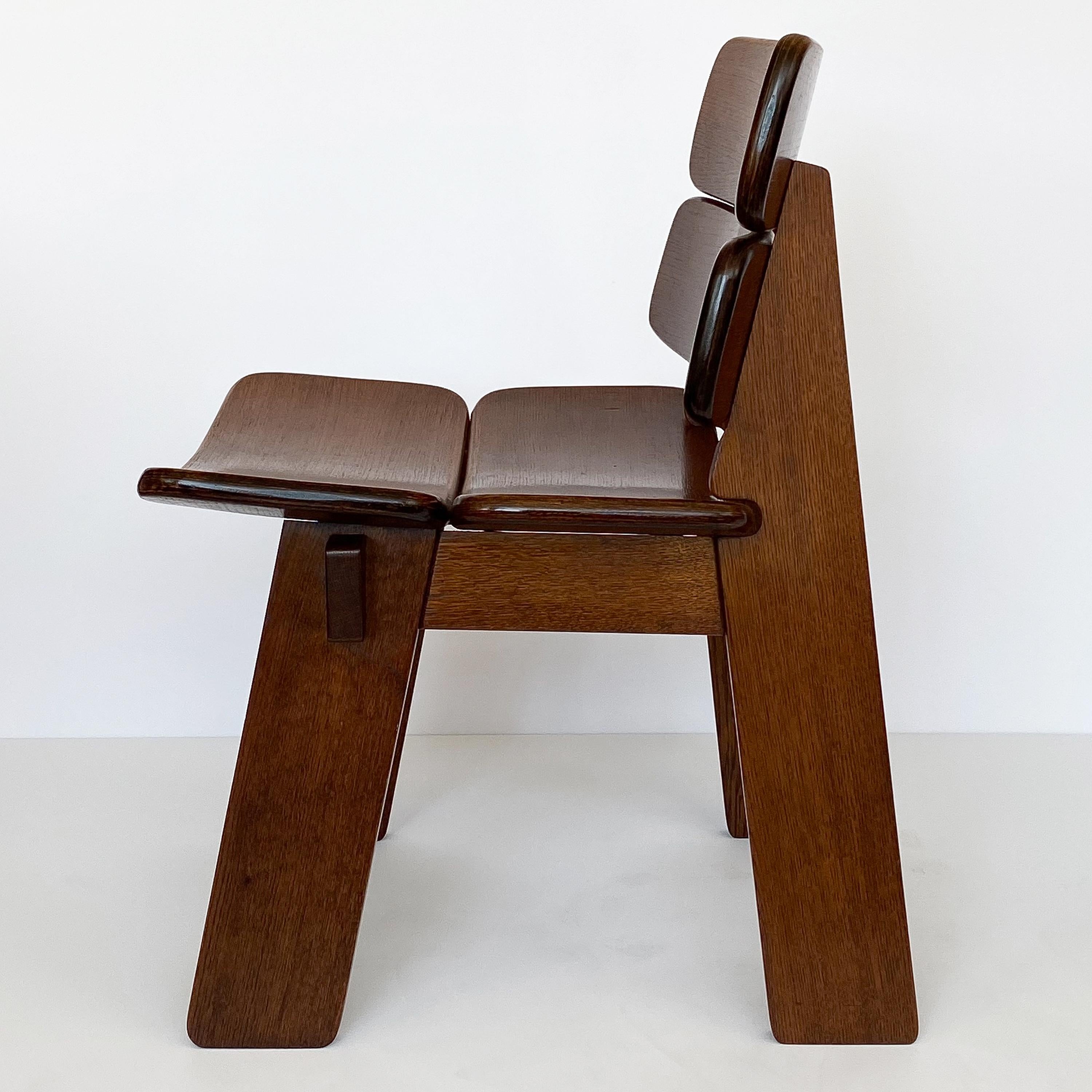 Pair of Solid Oak French Constructivist Occasional Lounge Chairs 5