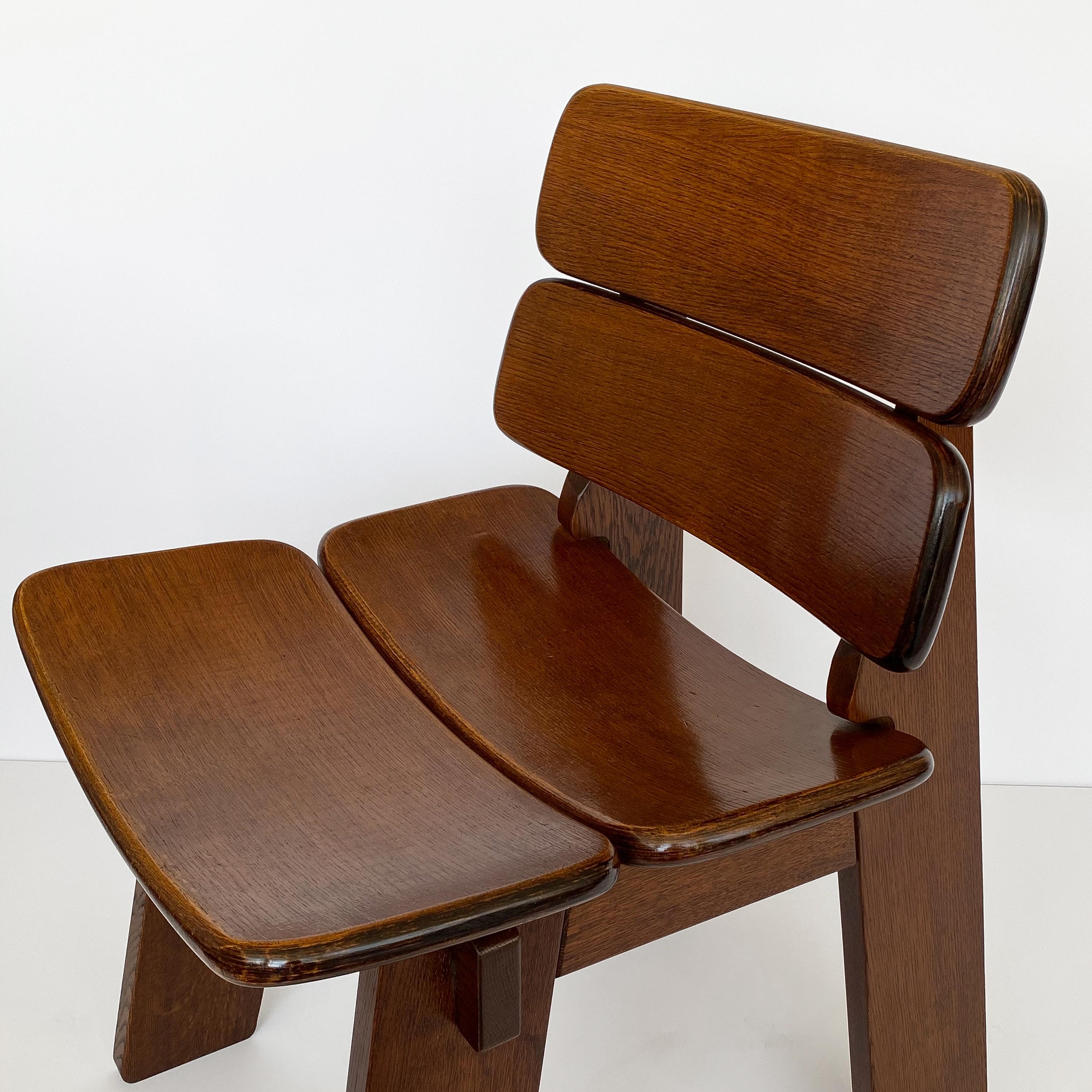 Pair of Solid Oak French Constructivist Occasional Lounge Chairs 8