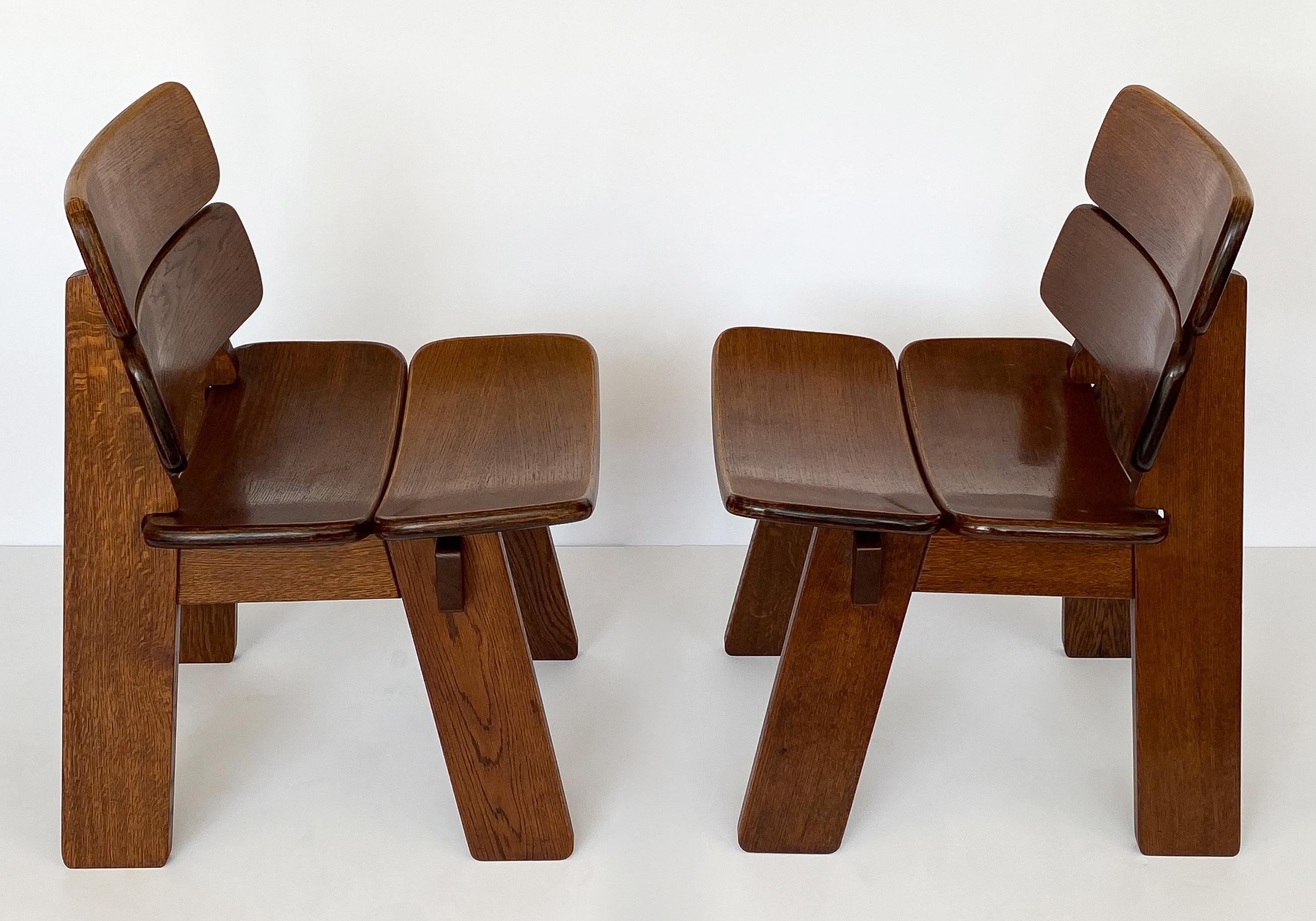 Pair of Solid Oak French Constructivist Occasional Lounge Chairs In Good Condition In Chicago, IL