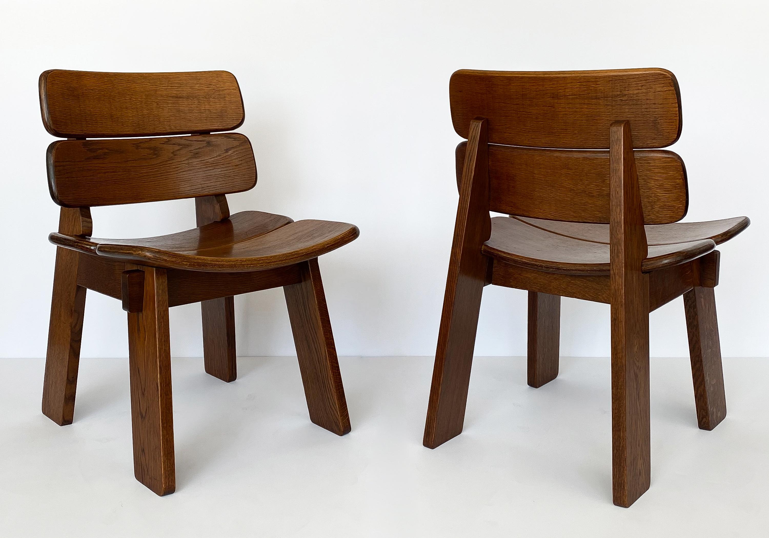 Pair of Solid Oak French Constructivist Occasional Lounge Chairs 1