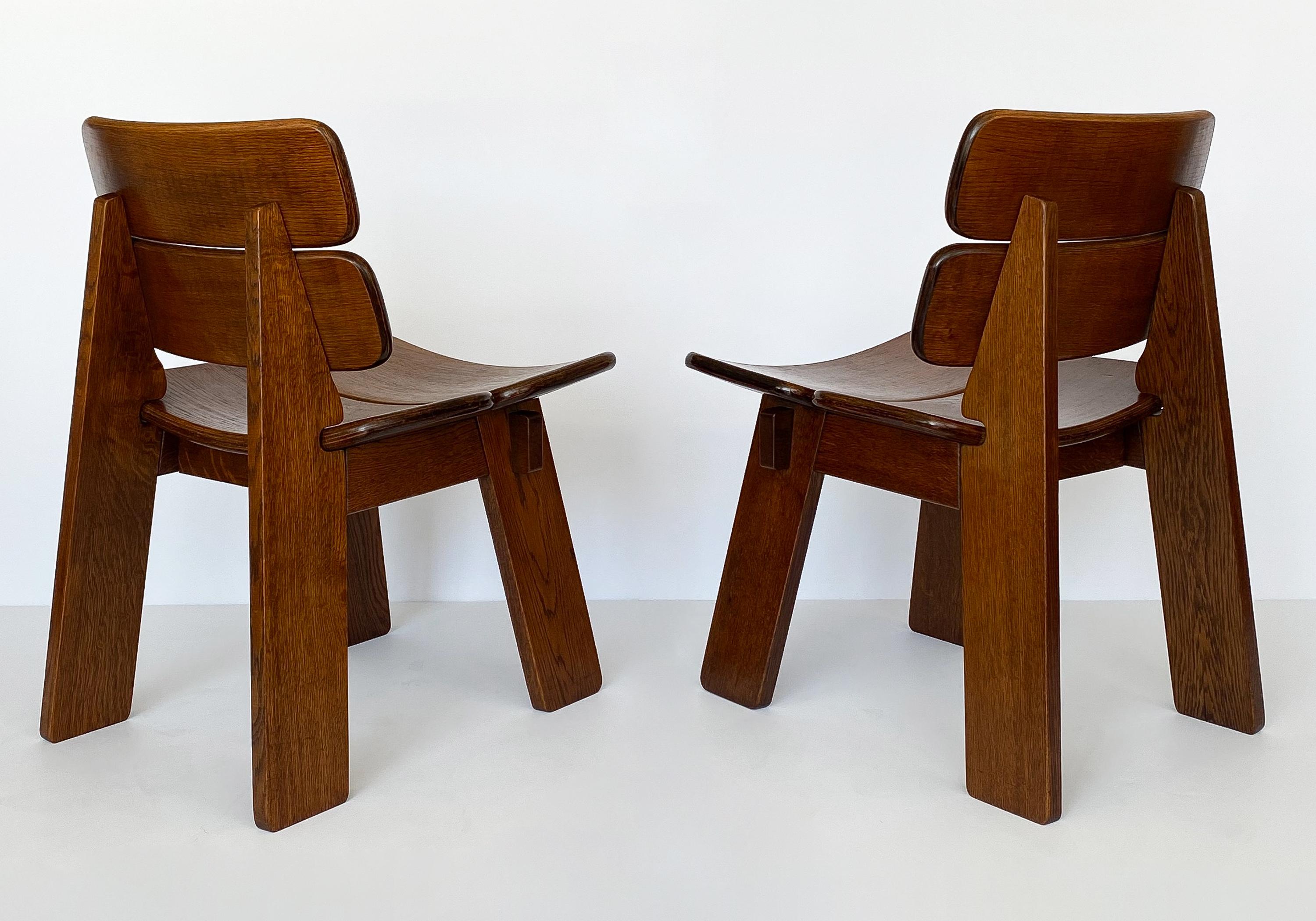 Pair of Solid Oak French Constructivist Occasional Lounge Chairs 2