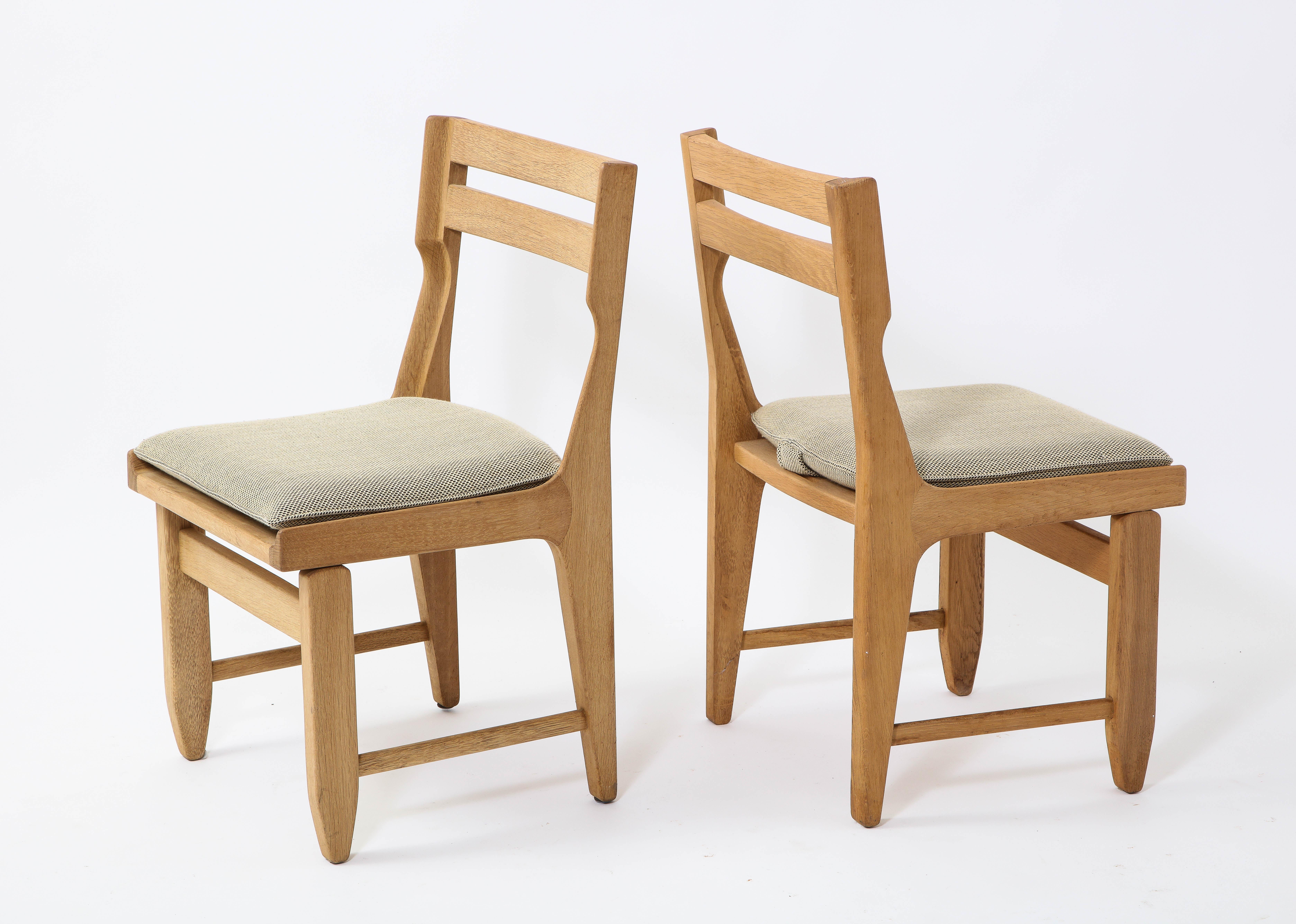 Late 20th Century Pair of Solid Oak Guillerme & Chambron Chairs, France, 1970s