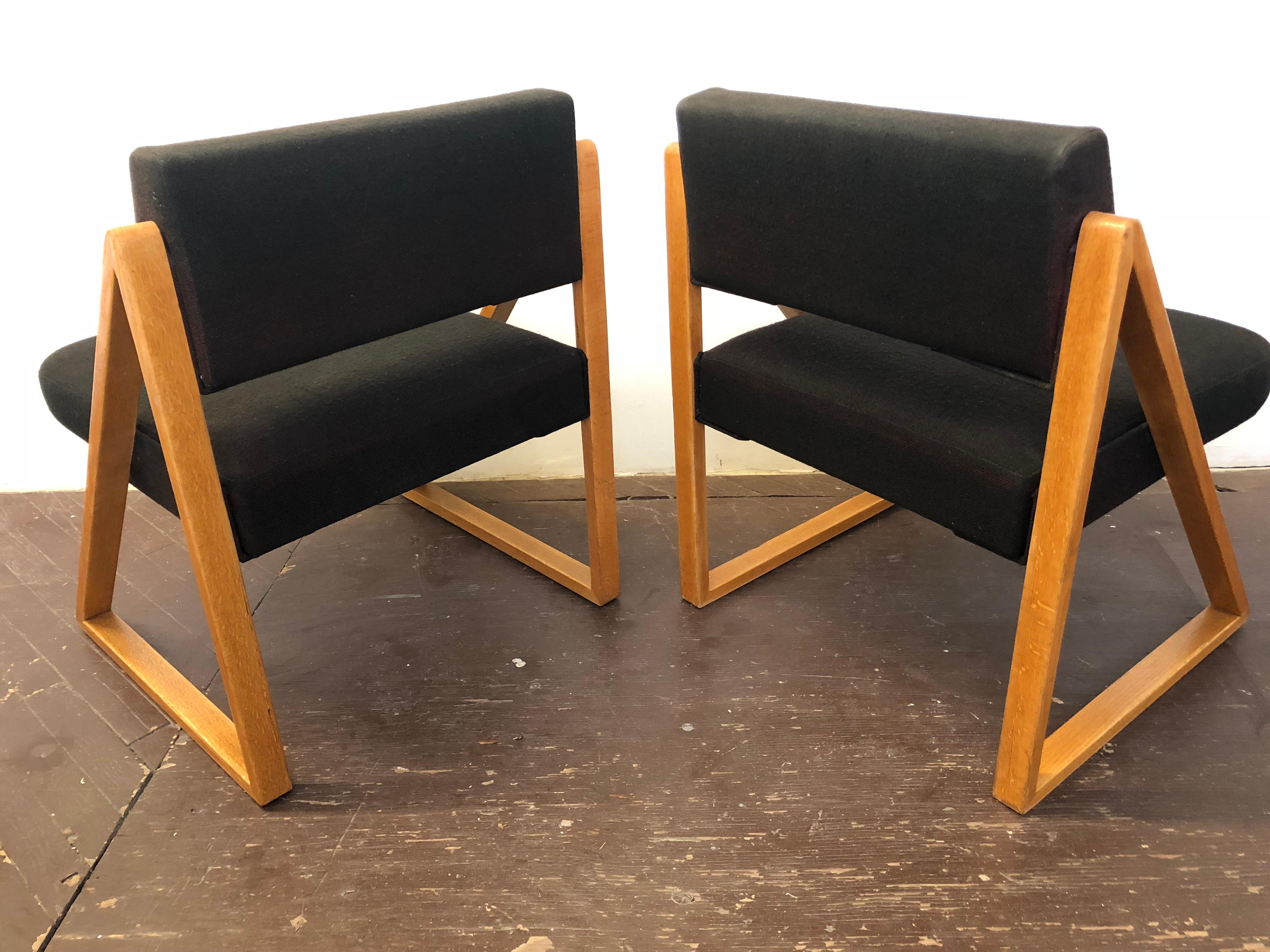 Pair of Solid Oak Lounge Chairs, France, circa 1965 For Sale 5