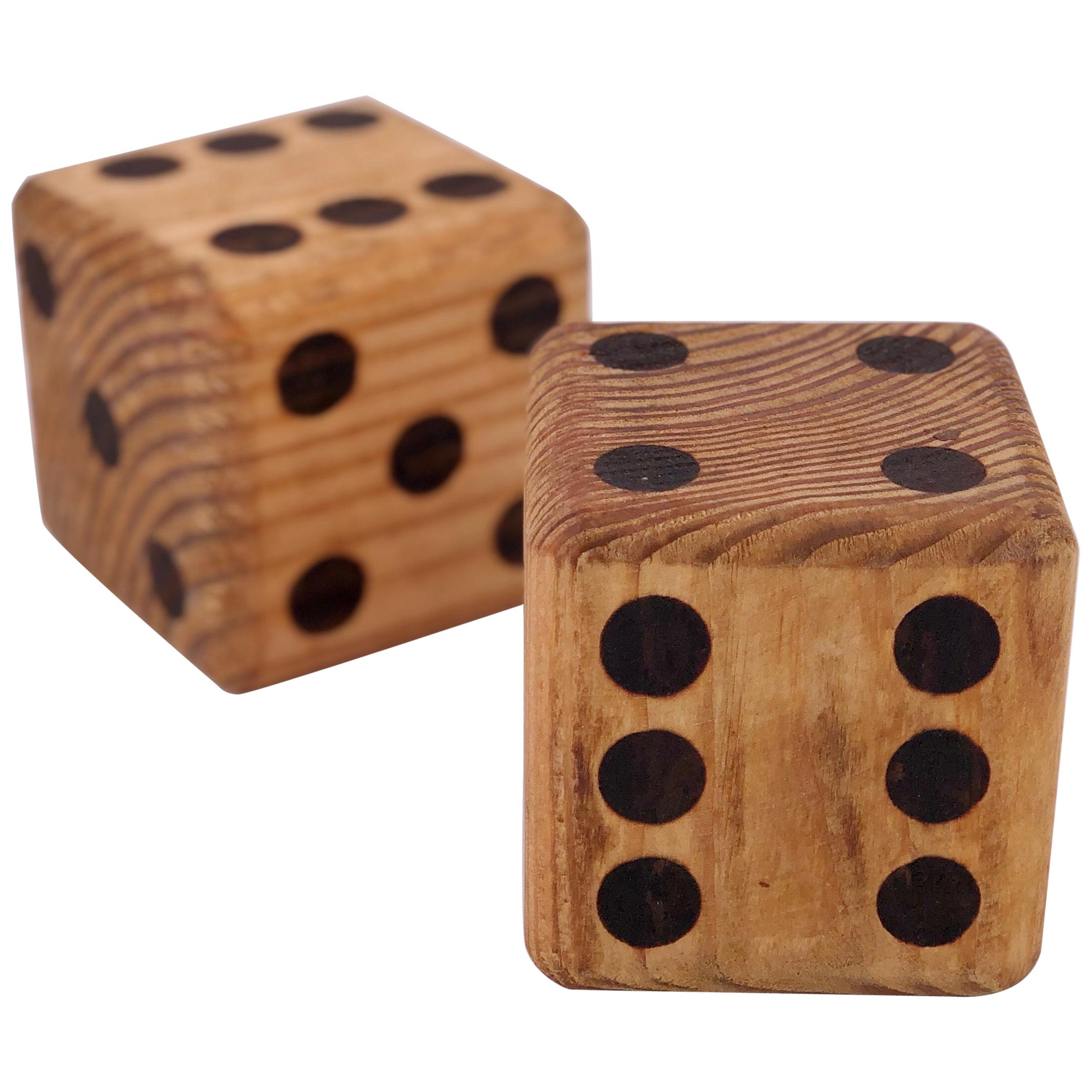 Pair of Solid Oak Mid-Century Modern Dice Bookends