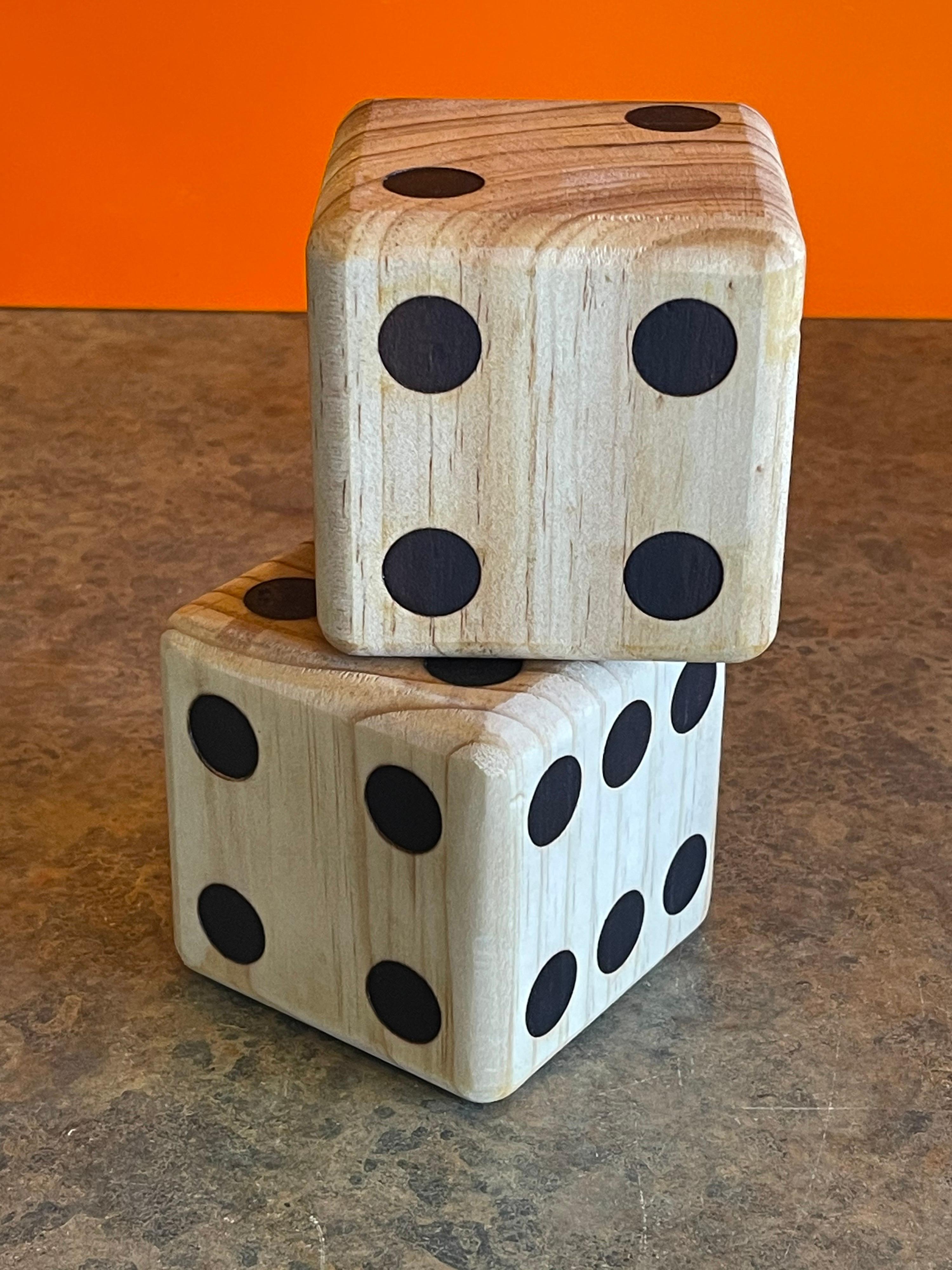 Pair of Solid Oak Mid-Century Modern Dice Bookends or Paperweights In Good Condition In San Diego, CA