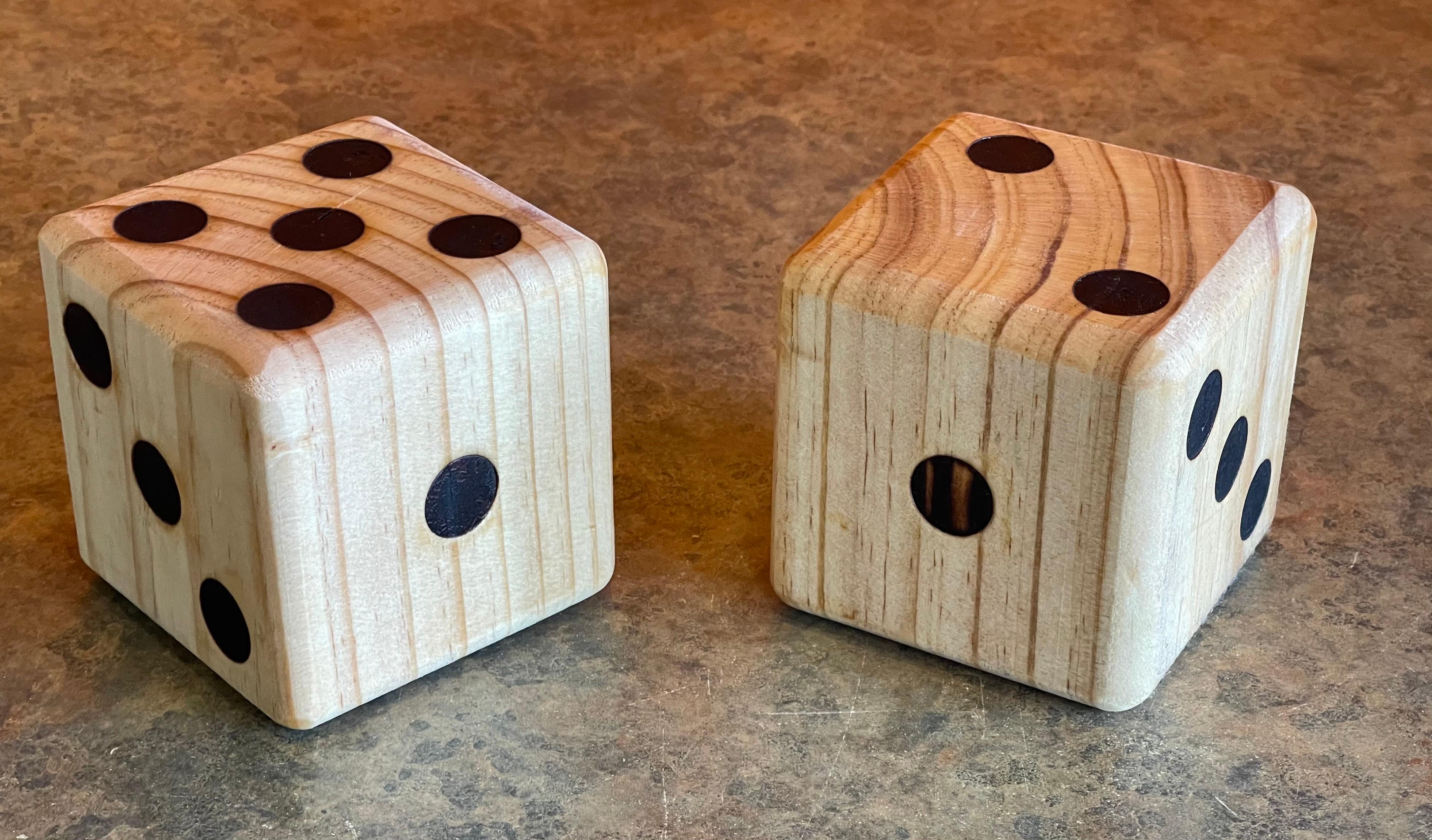 Pair of Solid Oak Mid-Century Modern Dice Bookends or Paperweights 1