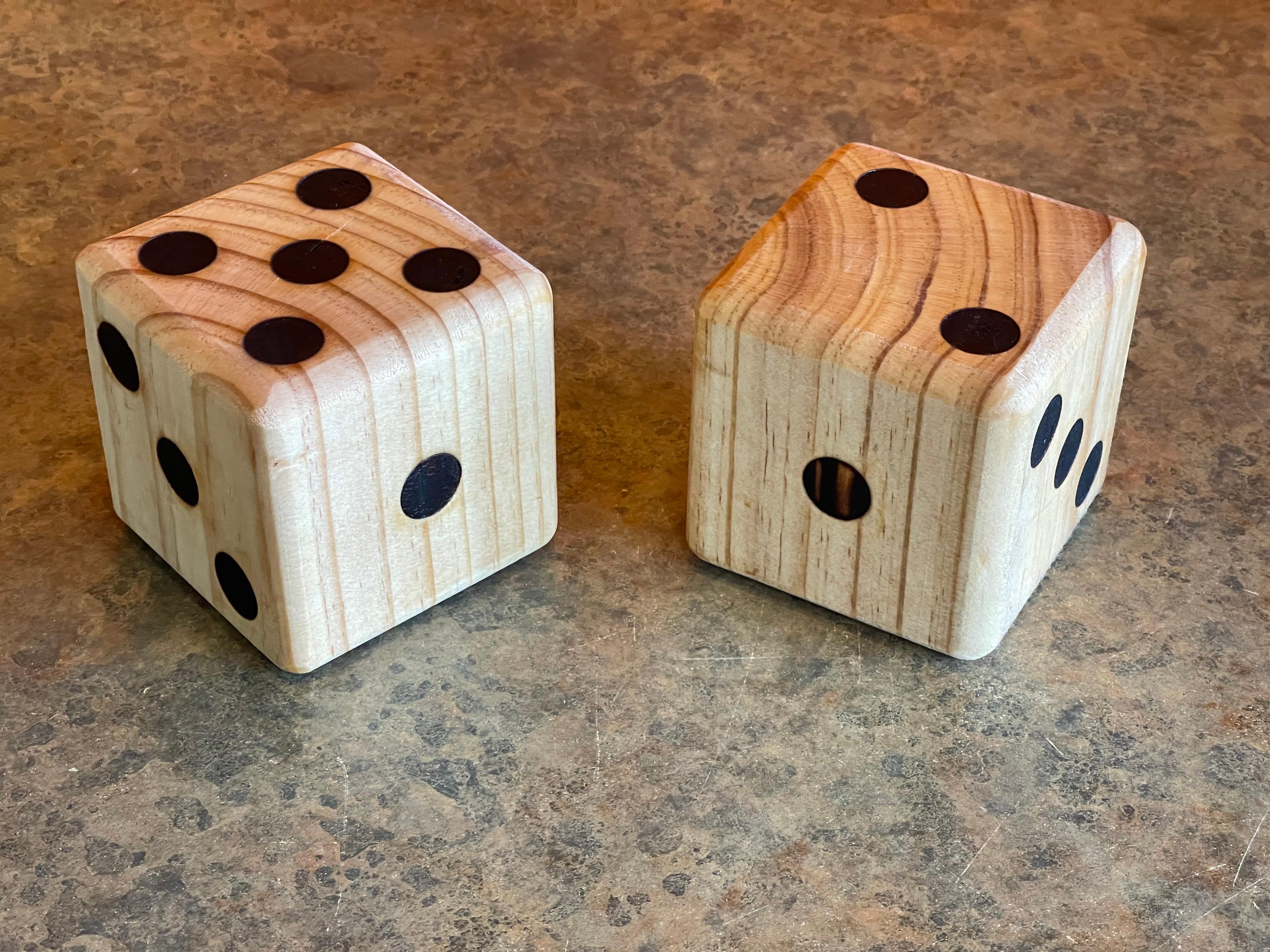 Pair of Solid Oak Mid-Century Modern Dice Bookends or Paperweights 2