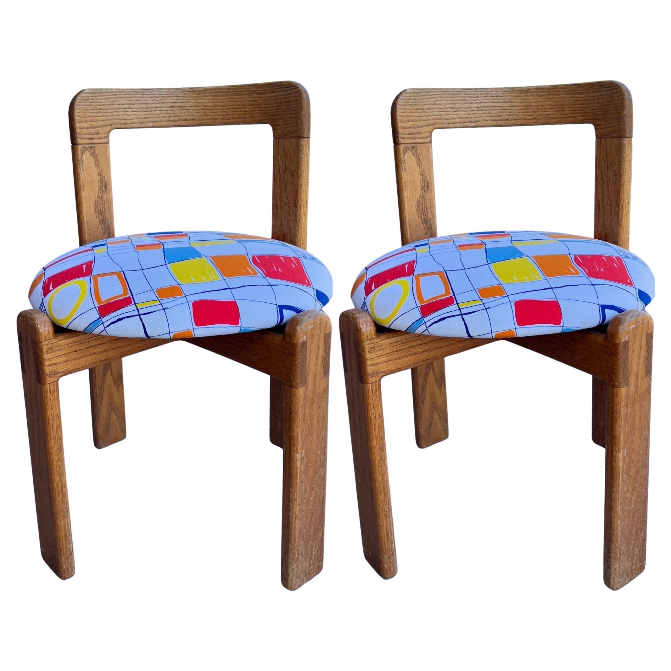 Pair of Solid Oak Postmodern Chairs Handcrafted 1980
s After Bruno Rey For Sale