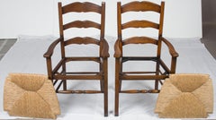 Pair of Solid Oak Rush Seat Ladder Back Dining Room Armchairs