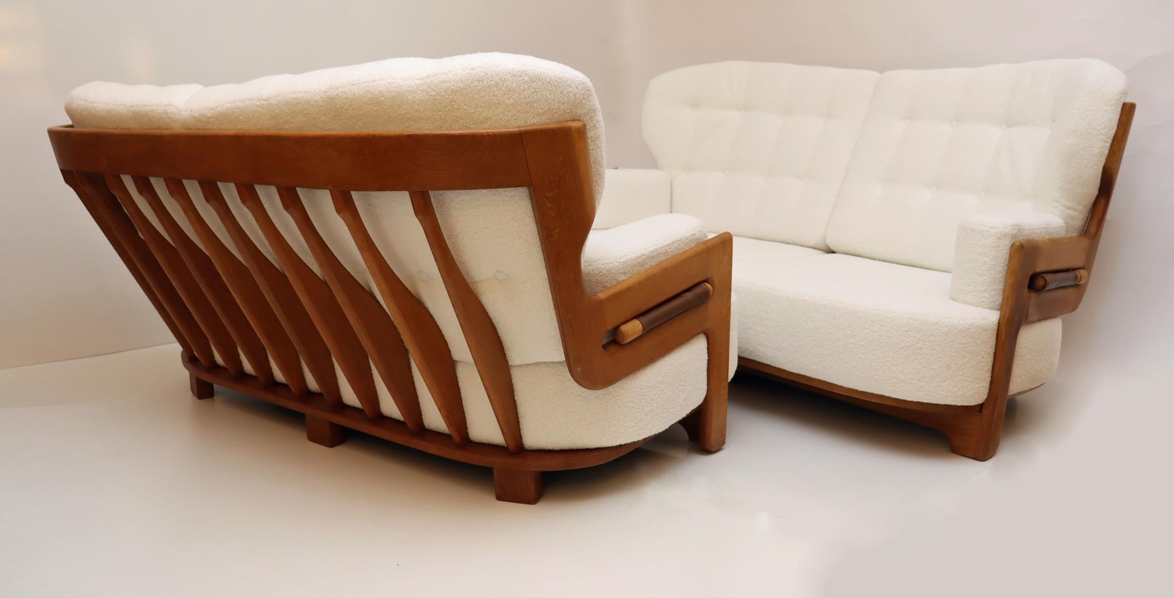 Pair of Oak Settees by Guillerme and Chambron, 1960's 8
