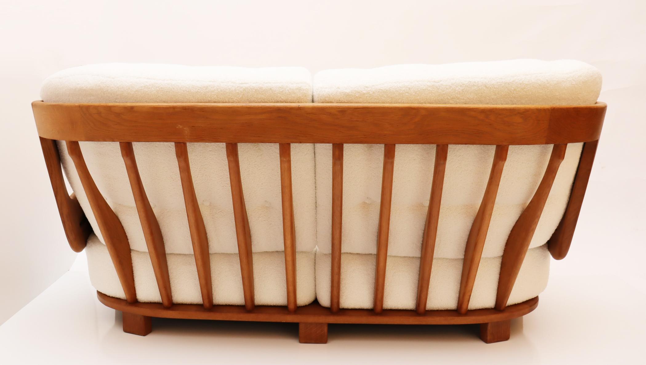 Pair of Oak Settees by Guillerme and Chambron, 1960's 3