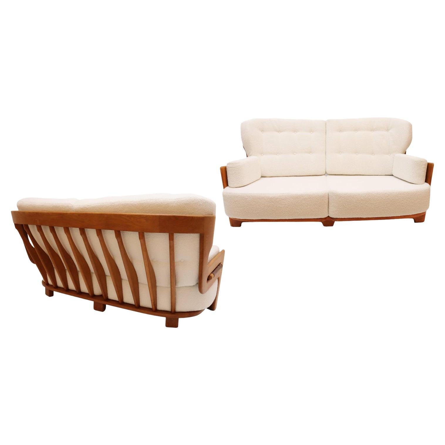 Pair of Oak Settees by Guillerme and Chambron, 1960's