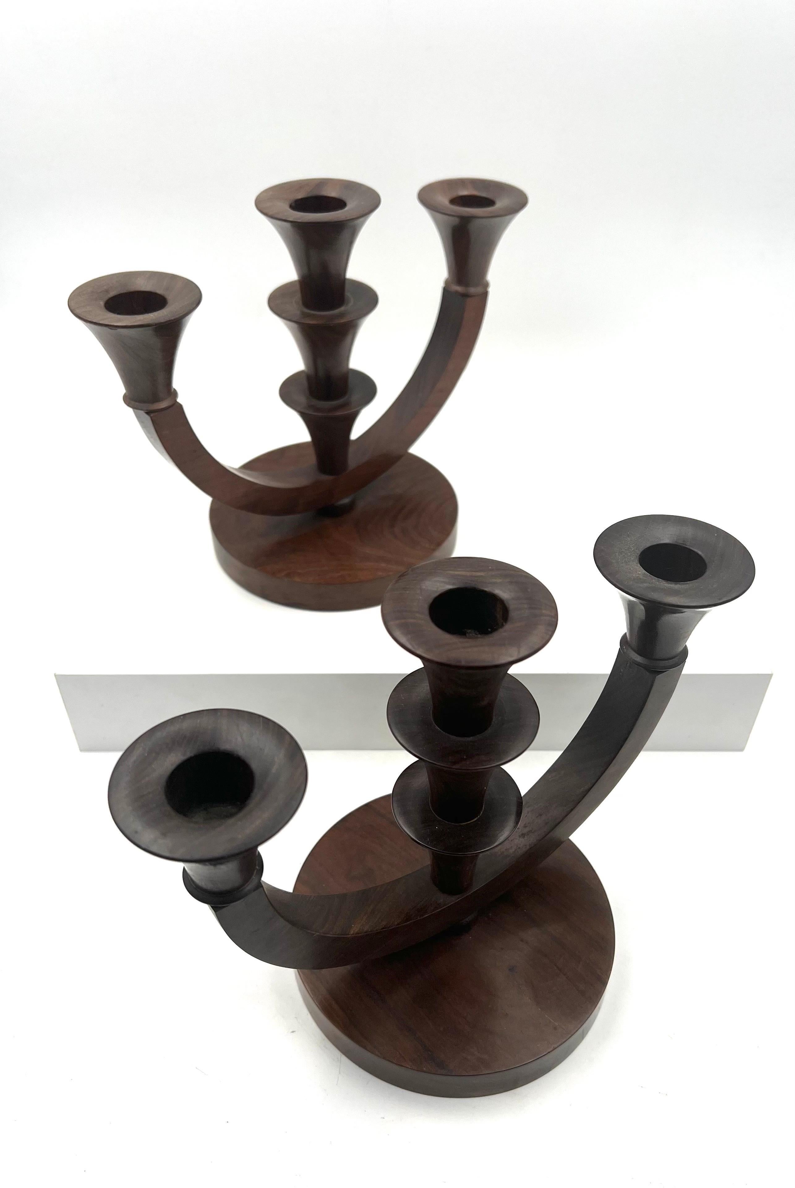 Eritrean Pair of Solid Olive Wood Hand Carved African Candle Holders For Sale