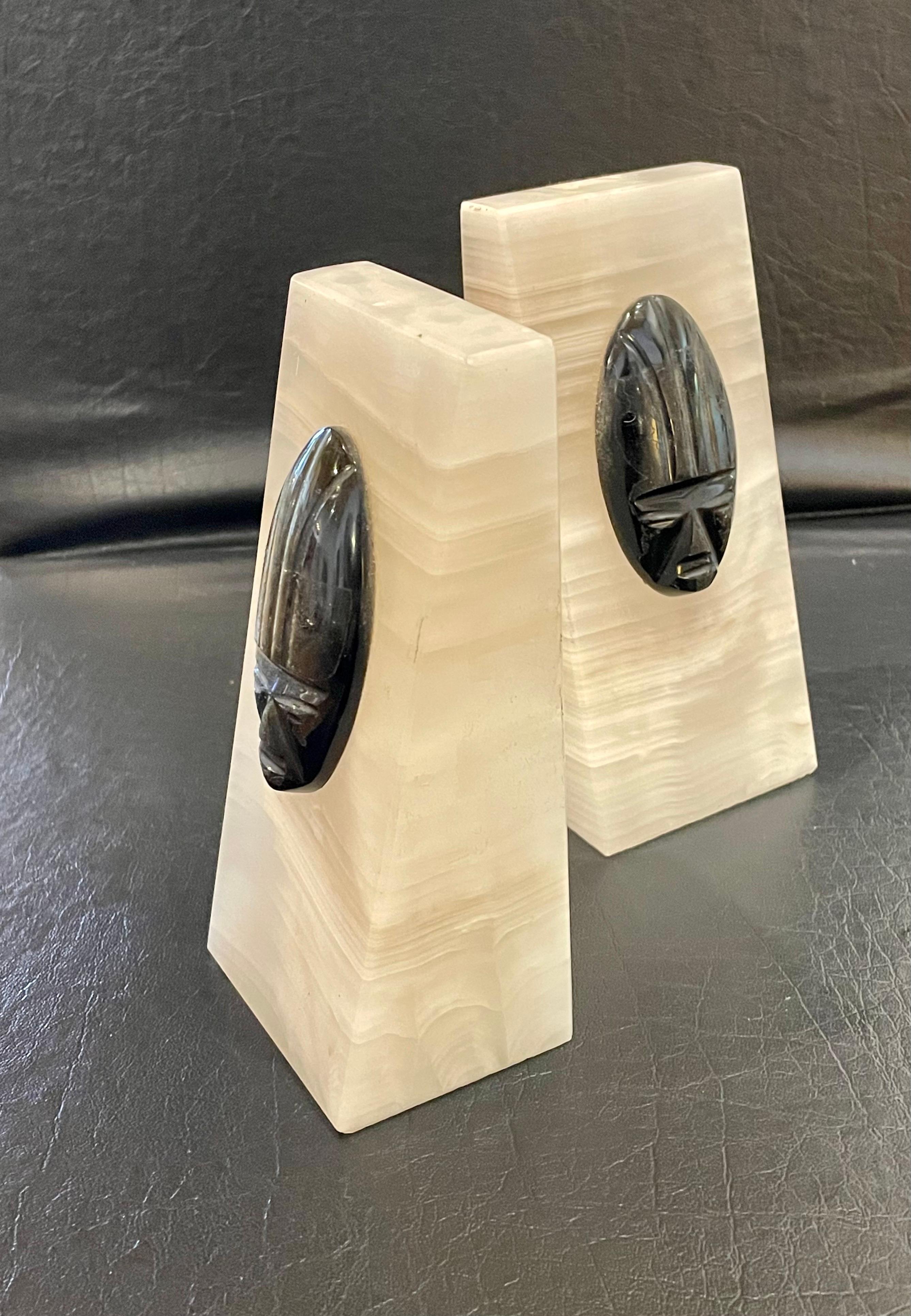 Mid-Century Modern Pair of Solid Onyx Bookends For Sale