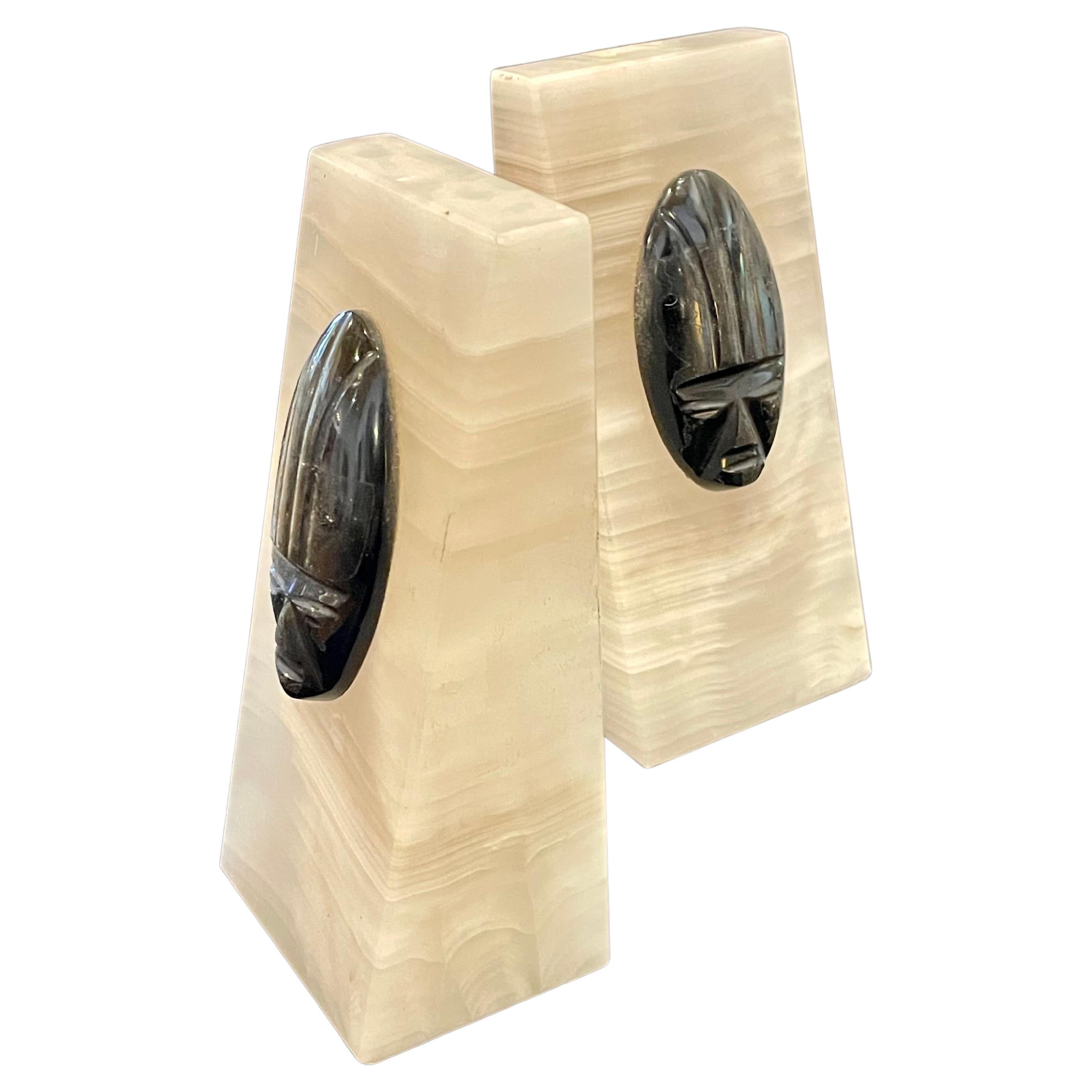 Pair of Solid Onyx Bookends For Sale