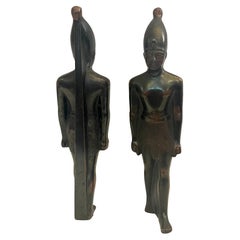 Pair of Solid Patinated Bronze Egyptian Statues Sculptures